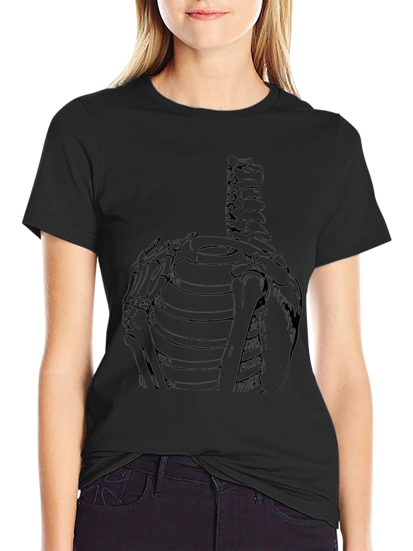 Anatomical Rib Cage Skeleton Graphic Black T-Shirt