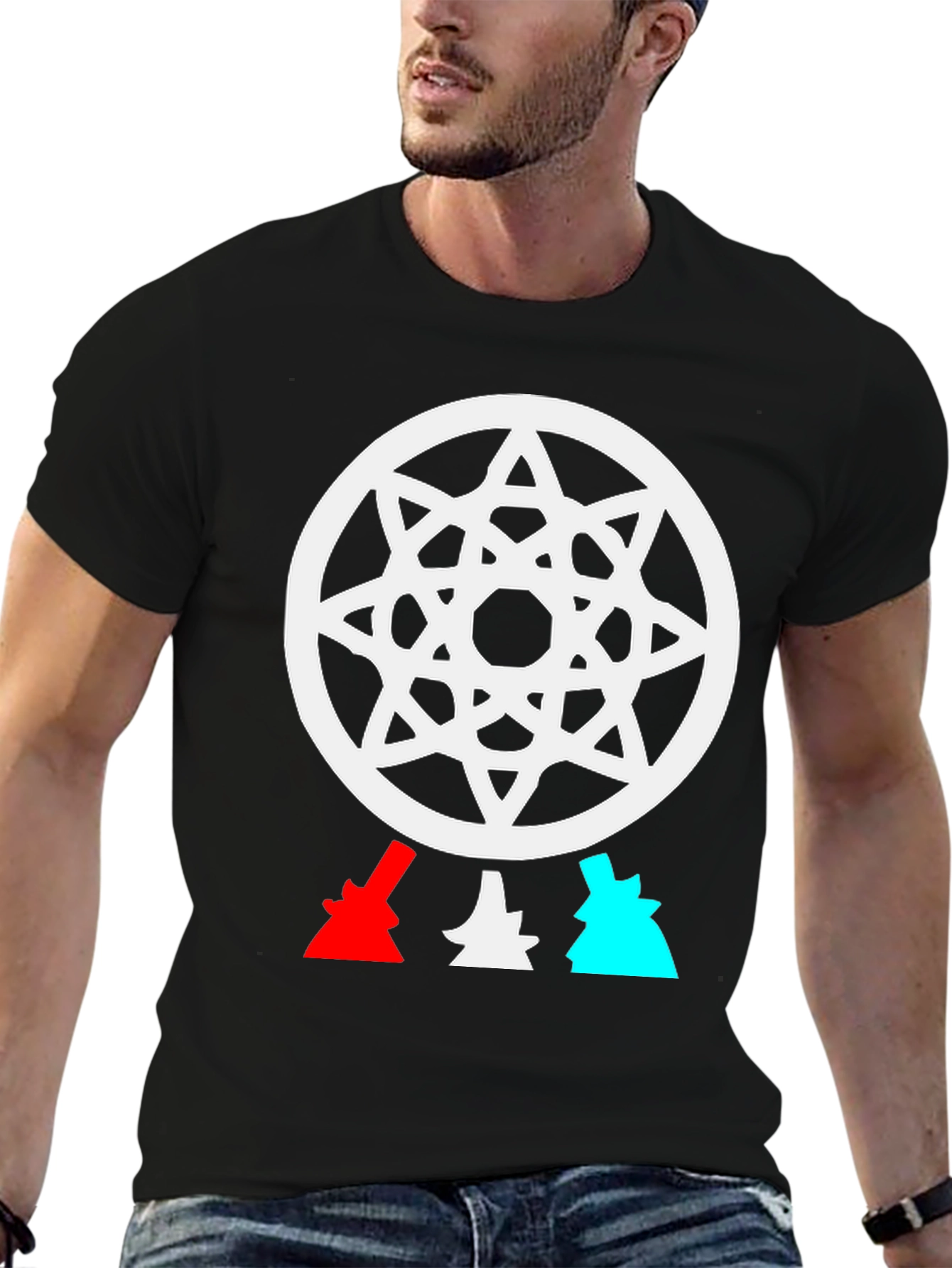 Geometric Star Design Black T-Shirt