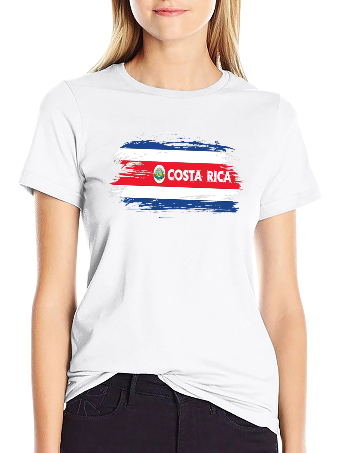 Costa Rica Flag Brushstroke Mens Black T-Shirt