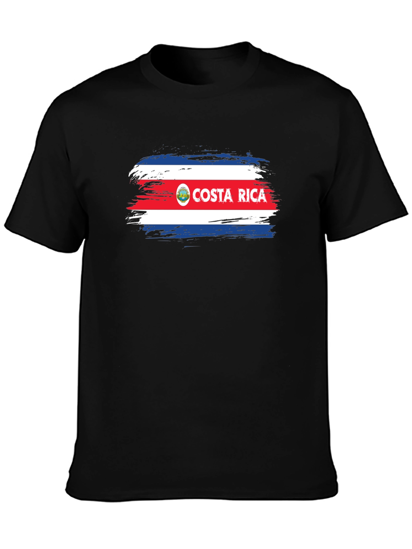 Costa Rica Flag Brushstroke Mens Black T-Shirt