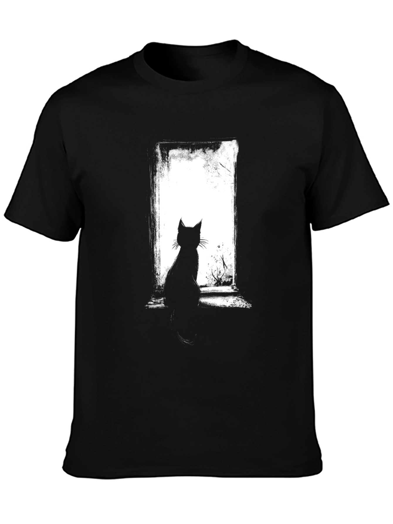 Cat Silhouette Graphic Black T-Shirt