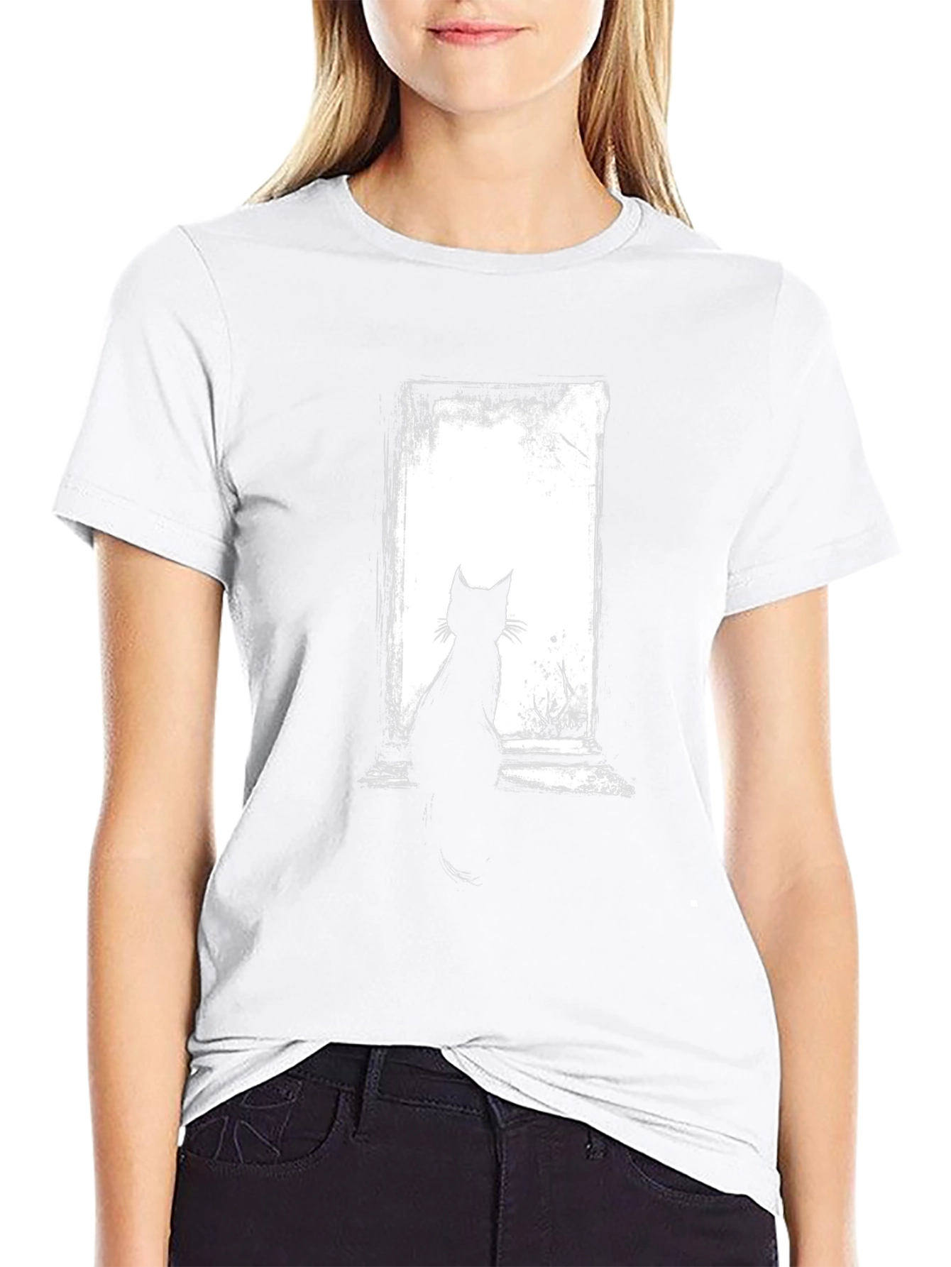 Cat Silhouette Graphic Black T-Shirt
