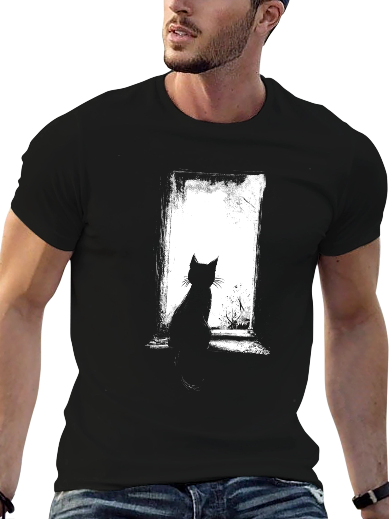 Cat Silhouette Graphic Black T-Shirt