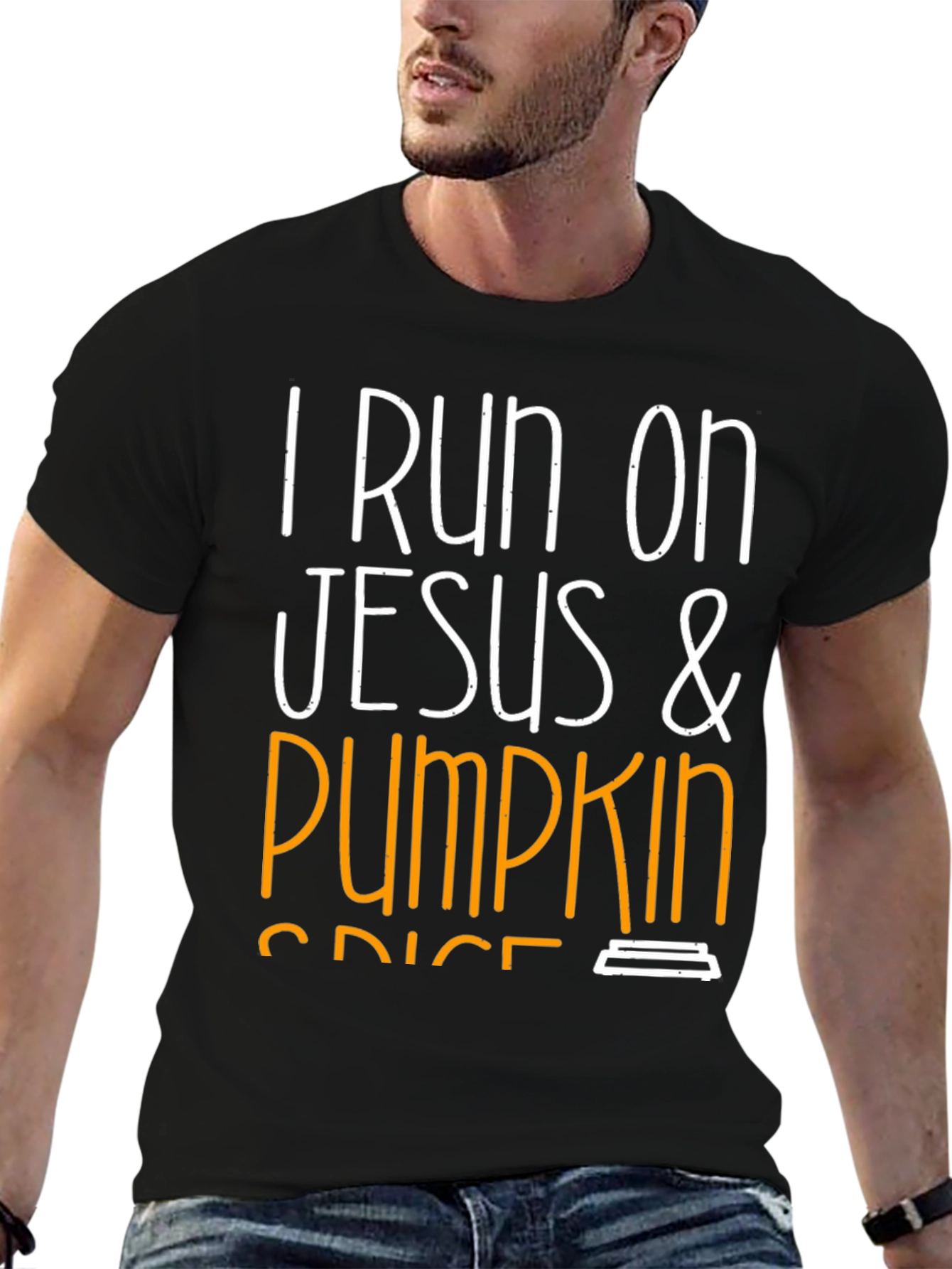 I Run On Jesus & Pumpkin Spice Black T-Shirt