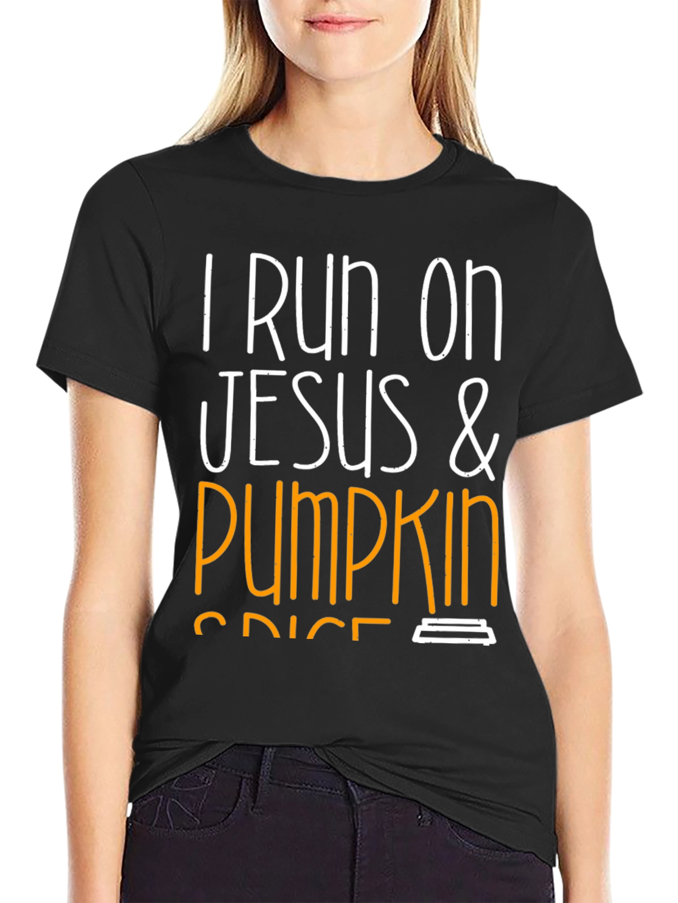 I Run On Jesus & Pumpkin Spice Black T-Shirt