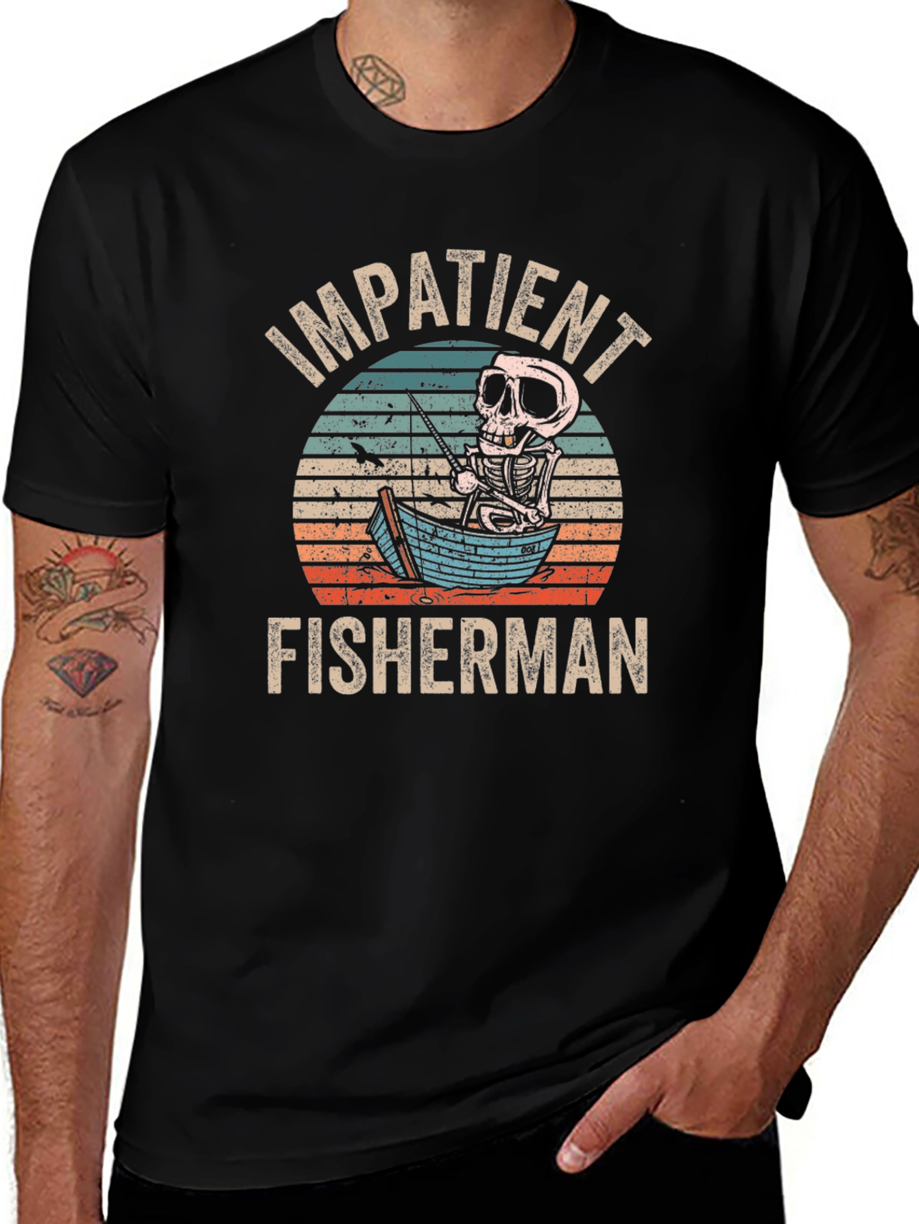 Impatient Fisherman Skeleton Graphic T-Shirt