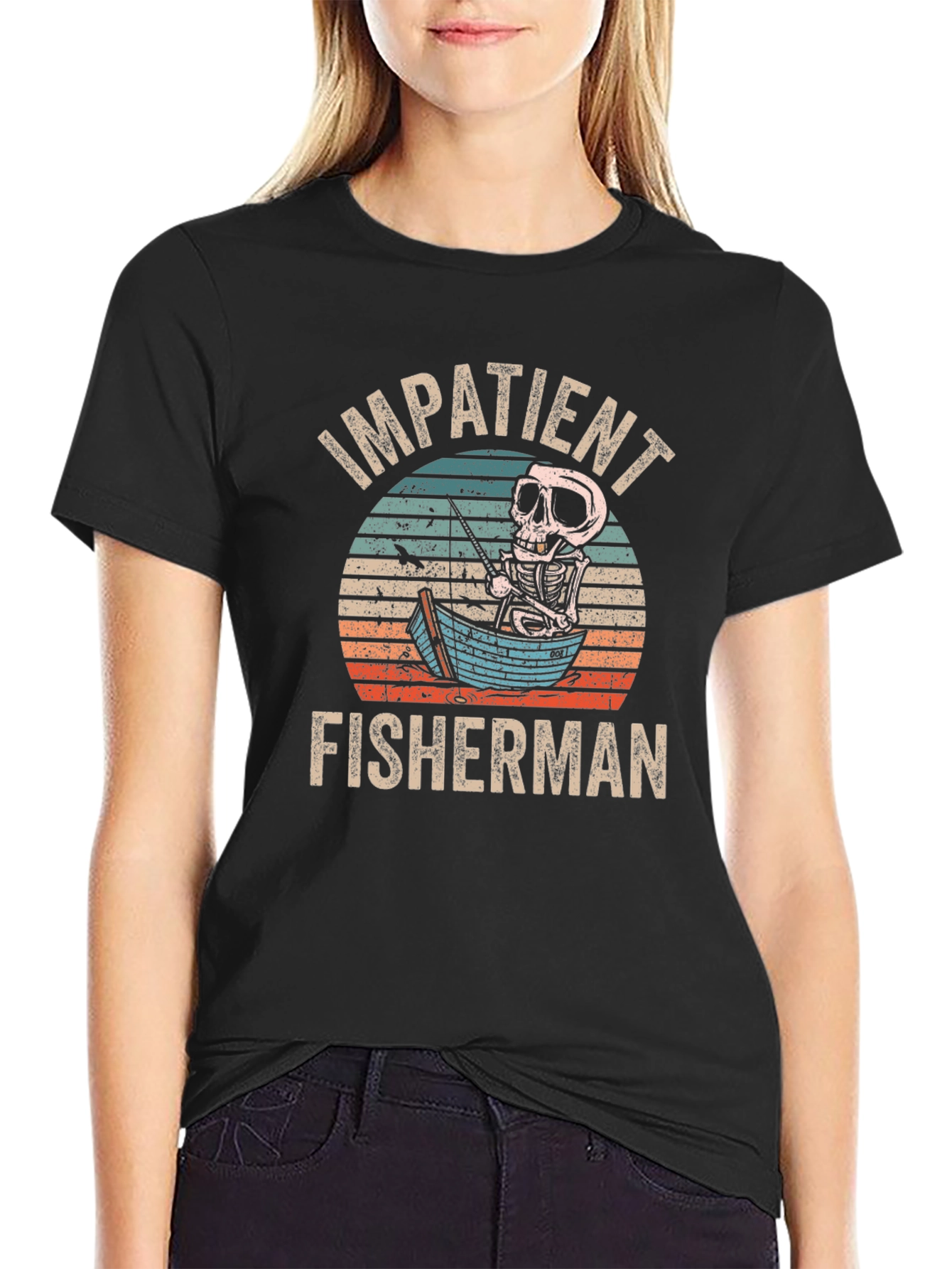 Impatient Fisherman Skeleton Graphic T-Shirt