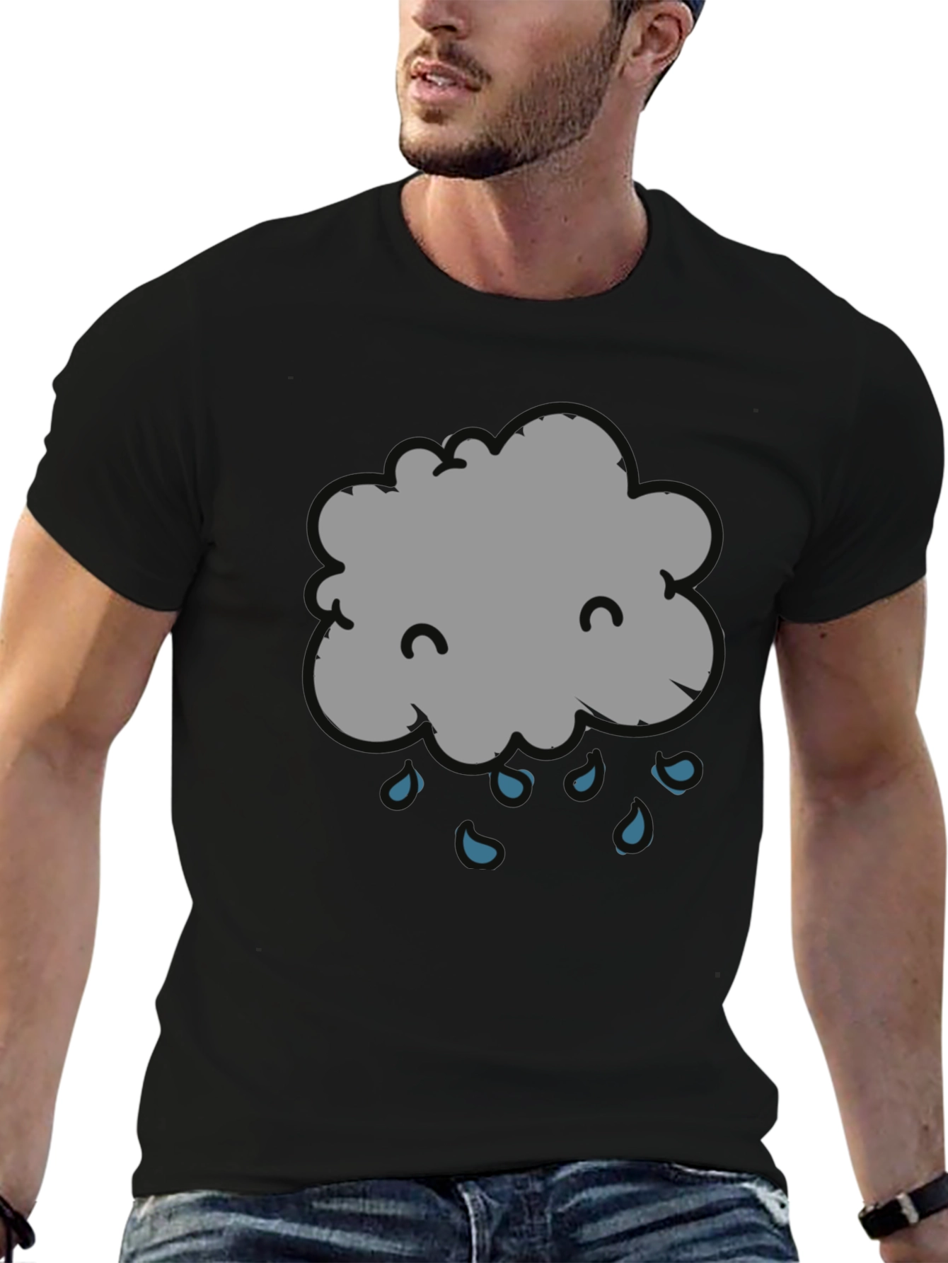 Rain Cloud Graphic Tee - Black Cotton T-Shirt