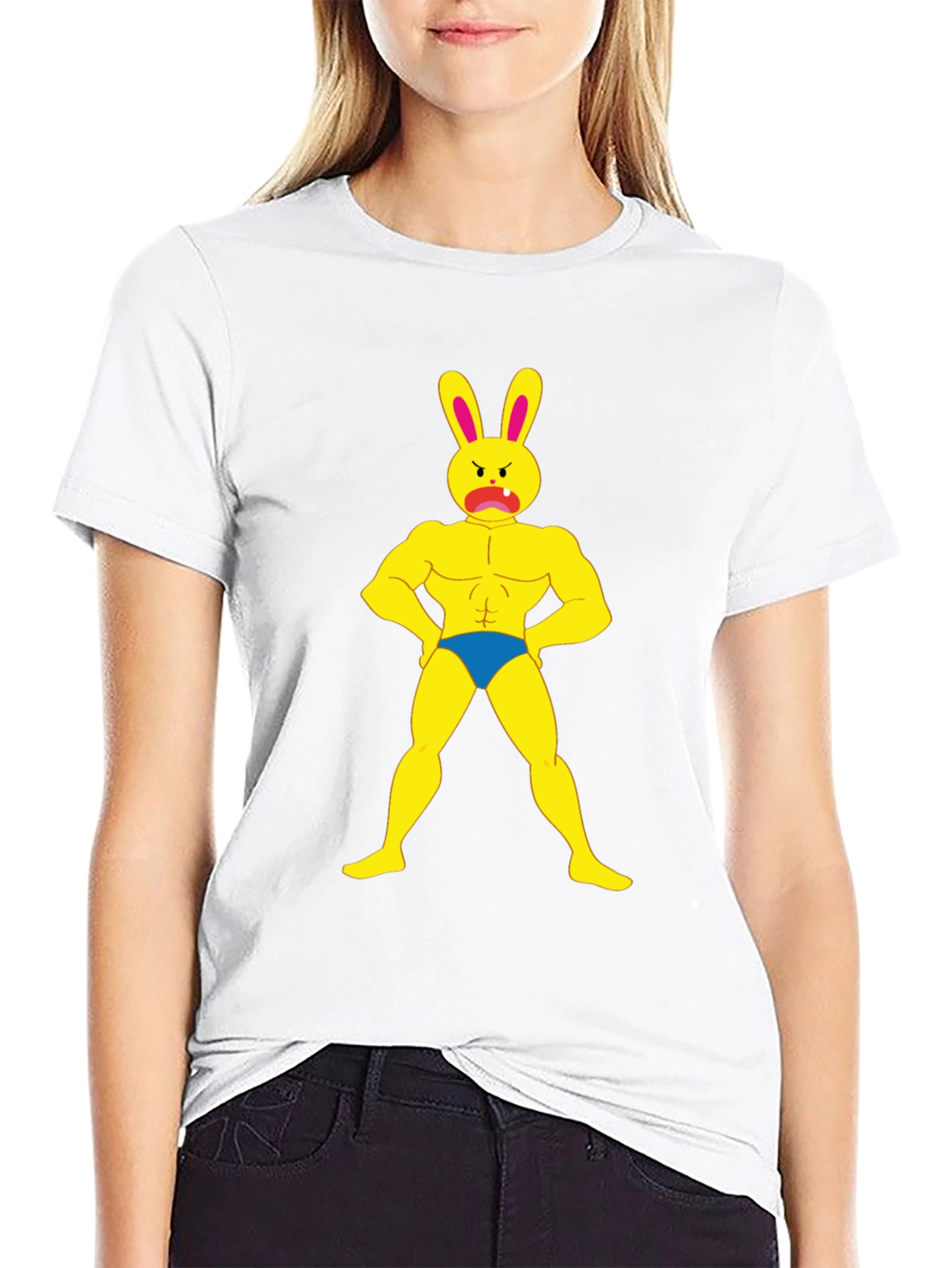 Funny Buff Bunny Graphic Black T-Shirt