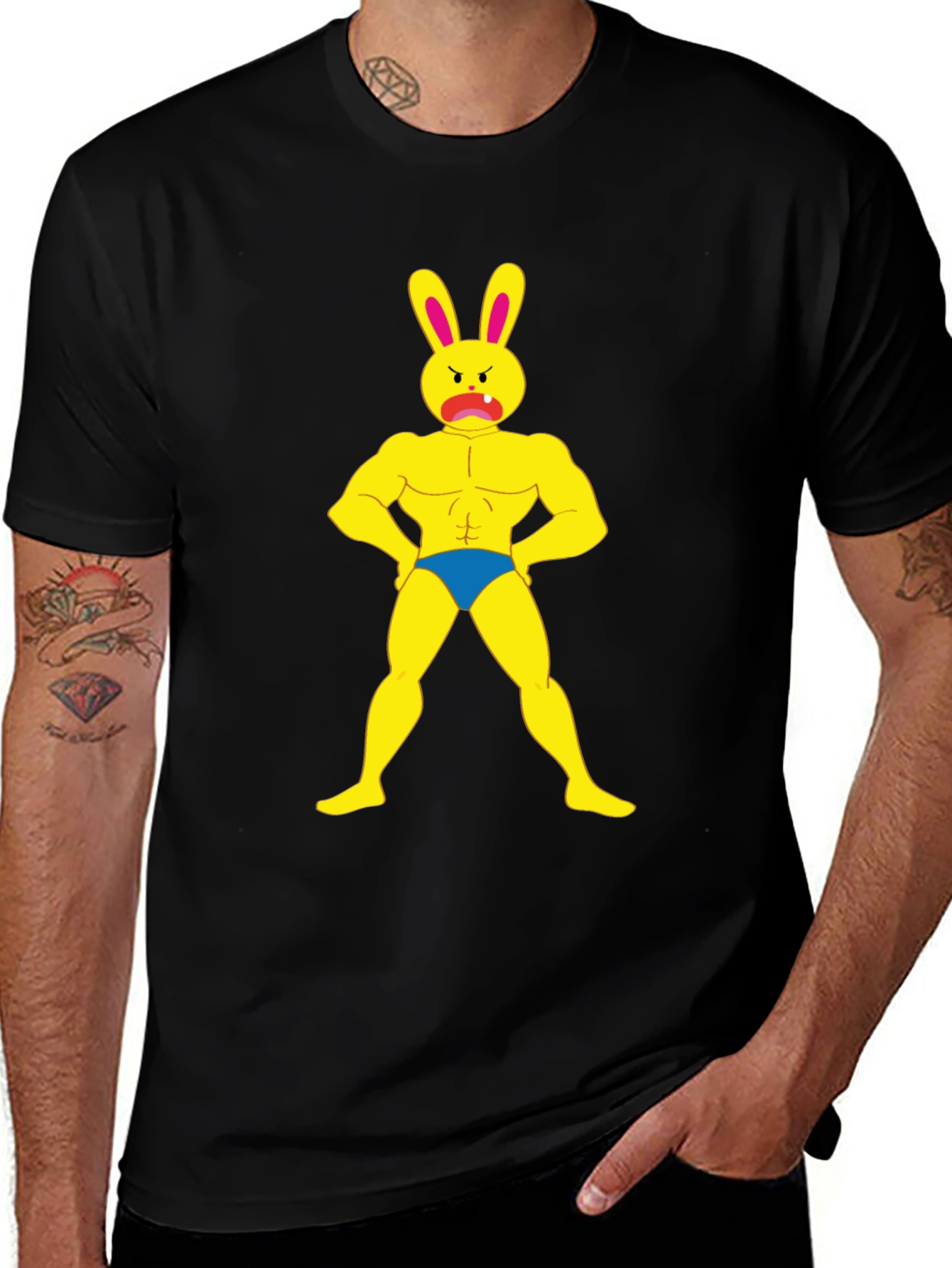 Funny Buff Bunny Graphic Black T-Shirt
