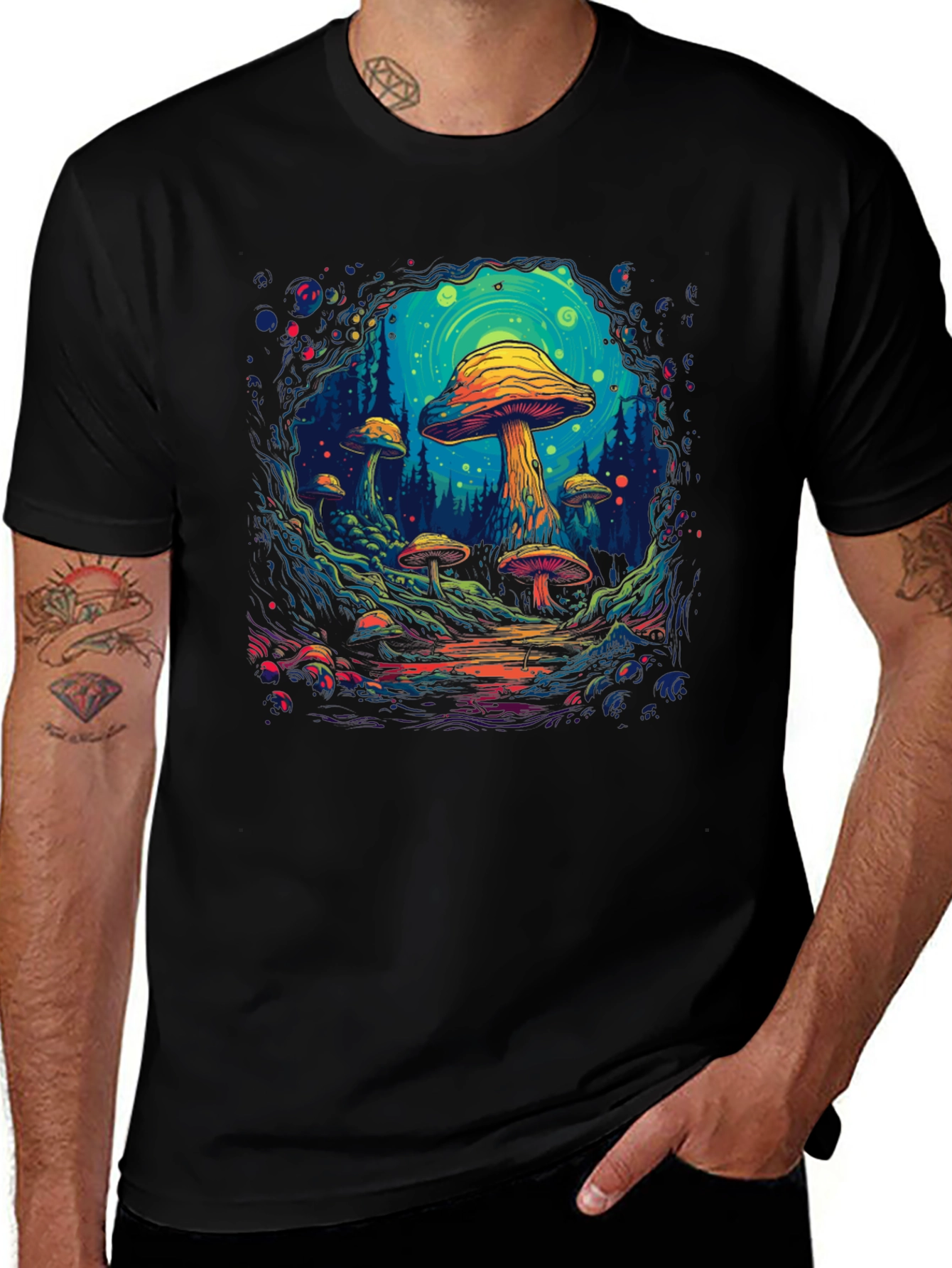 Psychedelic Mushroom Forest Graphic T-Shirt