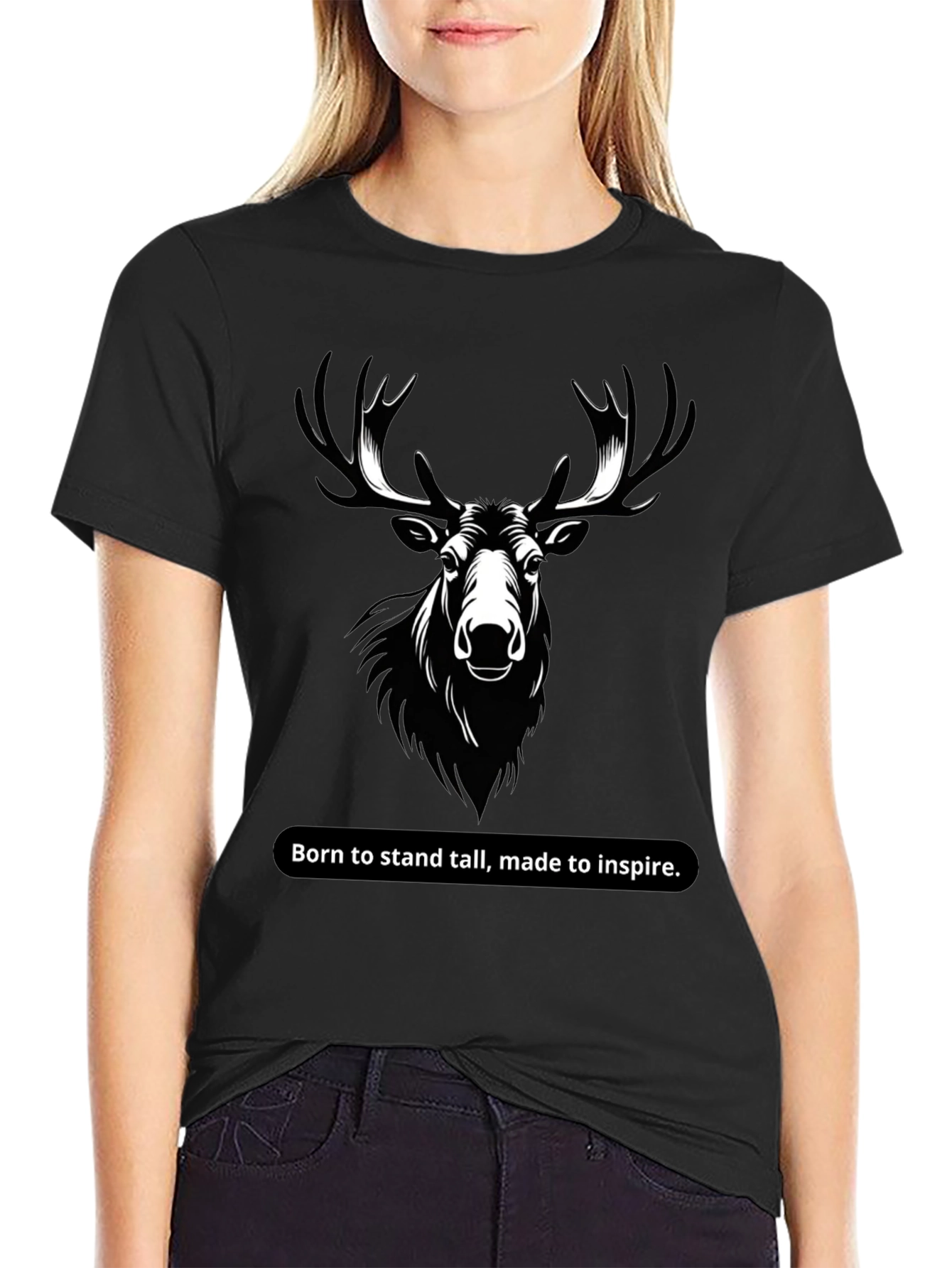 Mens Black T-Shirt with Moose Graphic