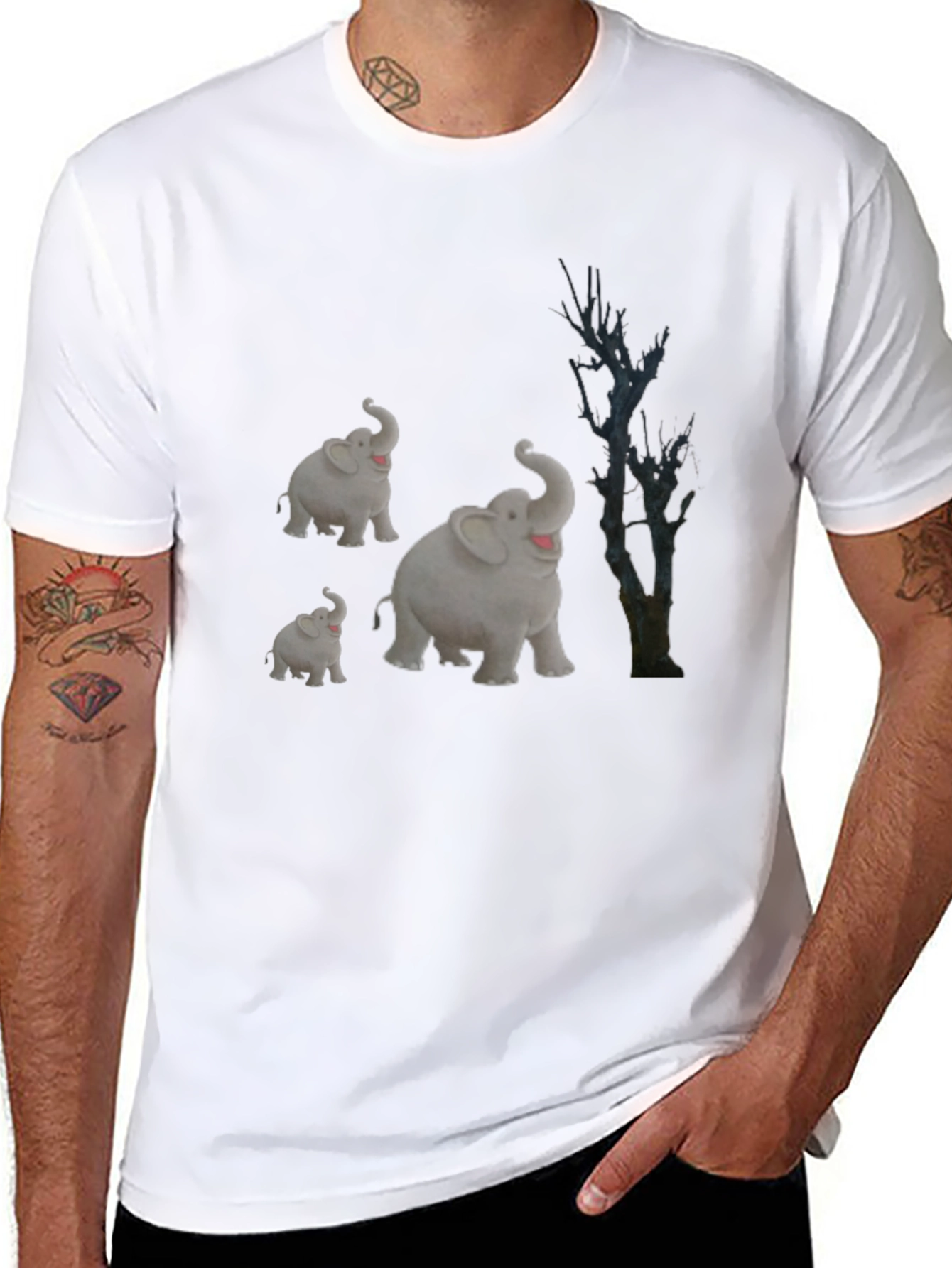 Elephant Family Graphic Tee - Black Cotton T-Shirt