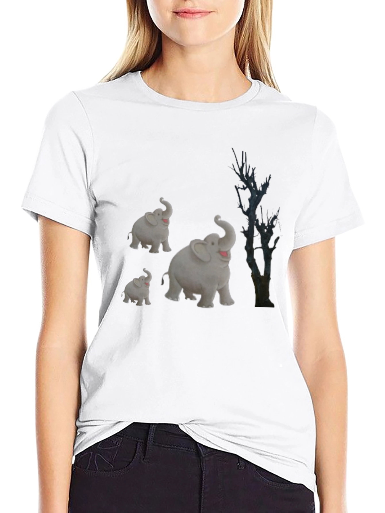 Elephant Family Graphic Tee - Black Cotton T-Shirt