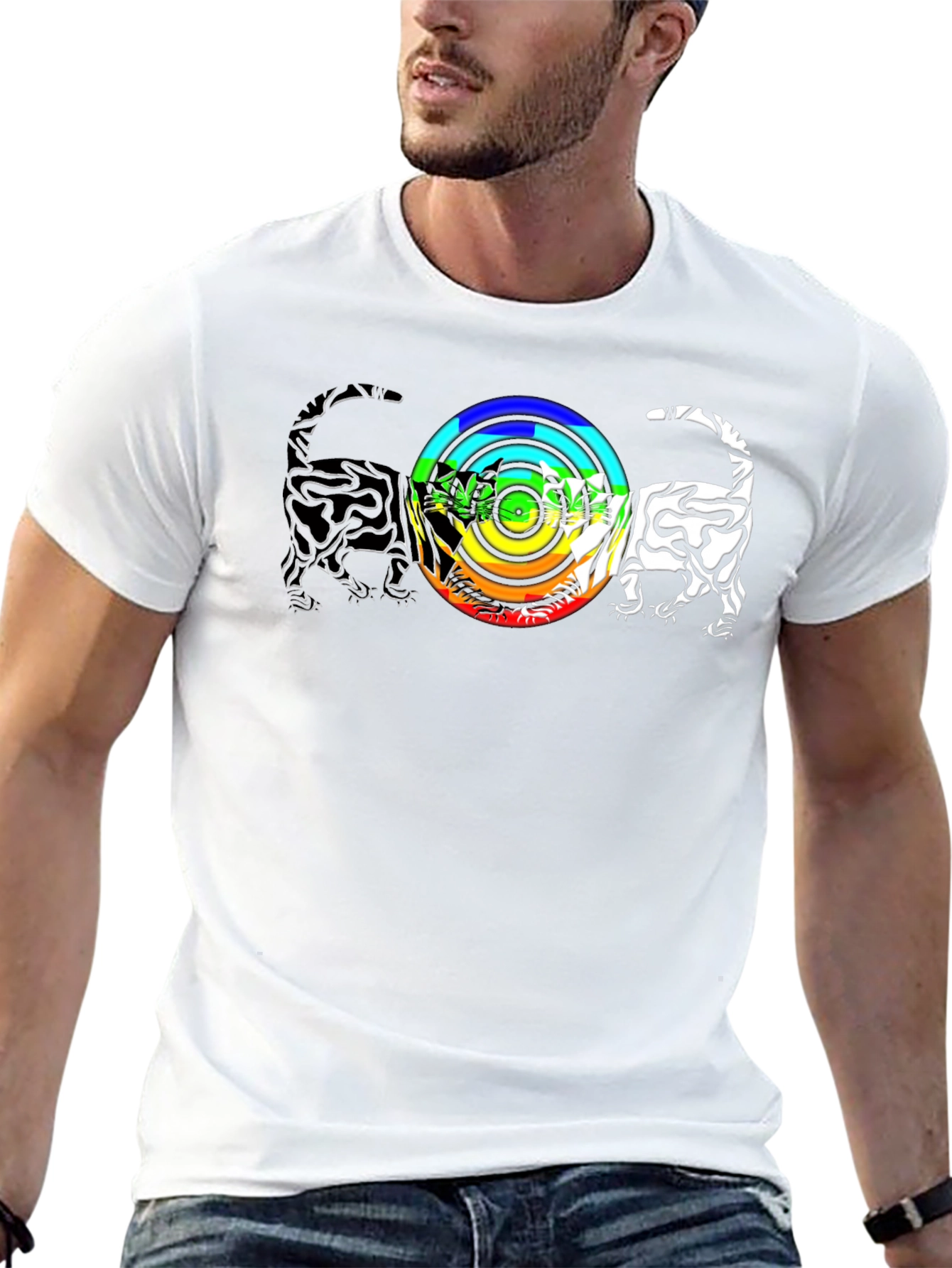 Rainbow Cats T-Shirt - Graphic Print Black Tee