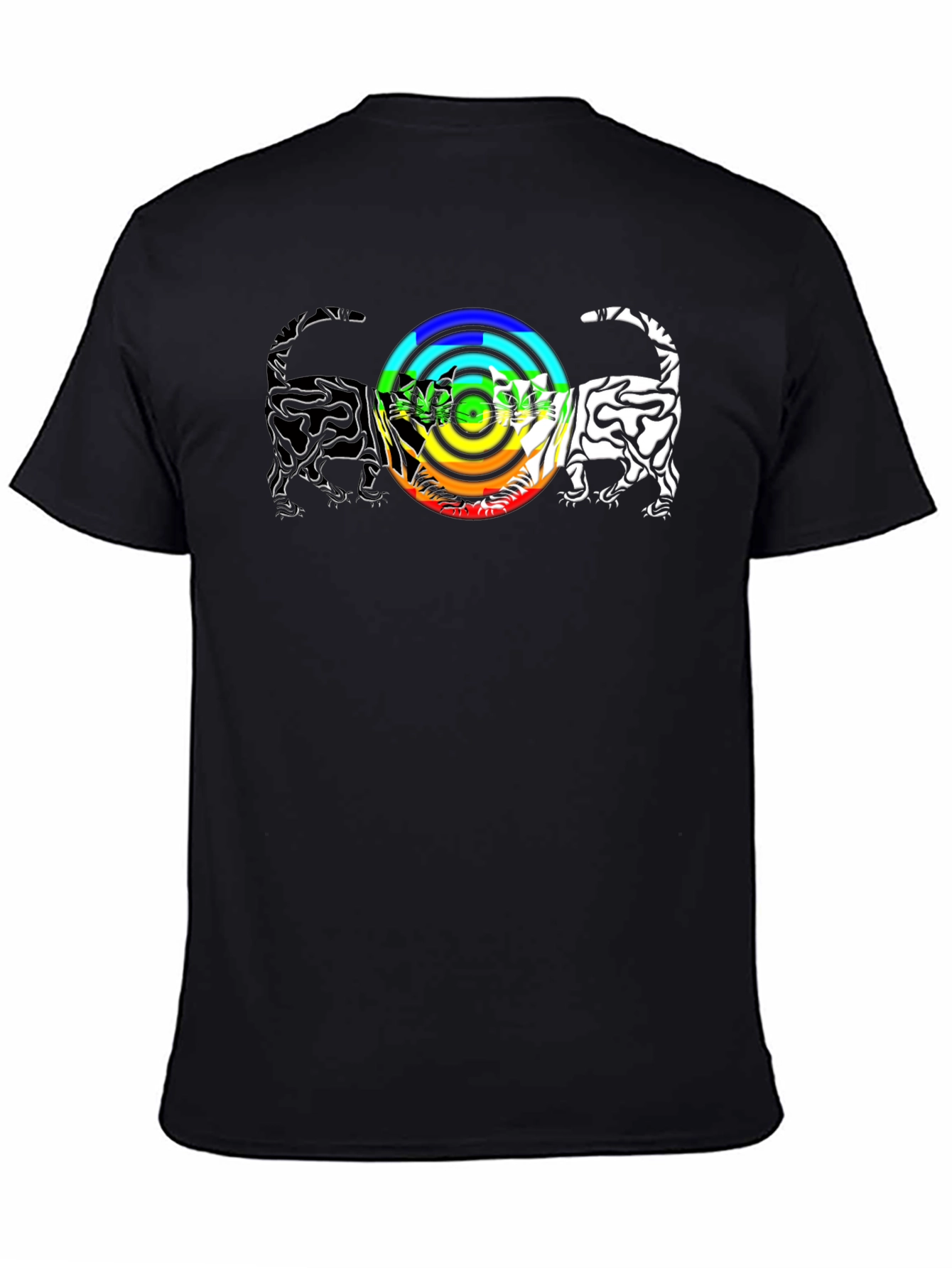 Rainbow Cats T-Shirt - Graphic Print Black Tee