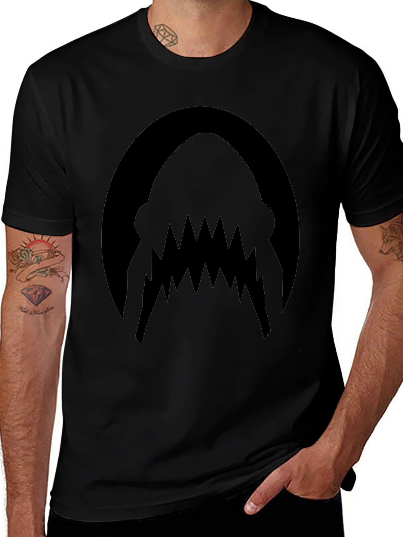 Mens Black Shark Teeth Graphic Tee