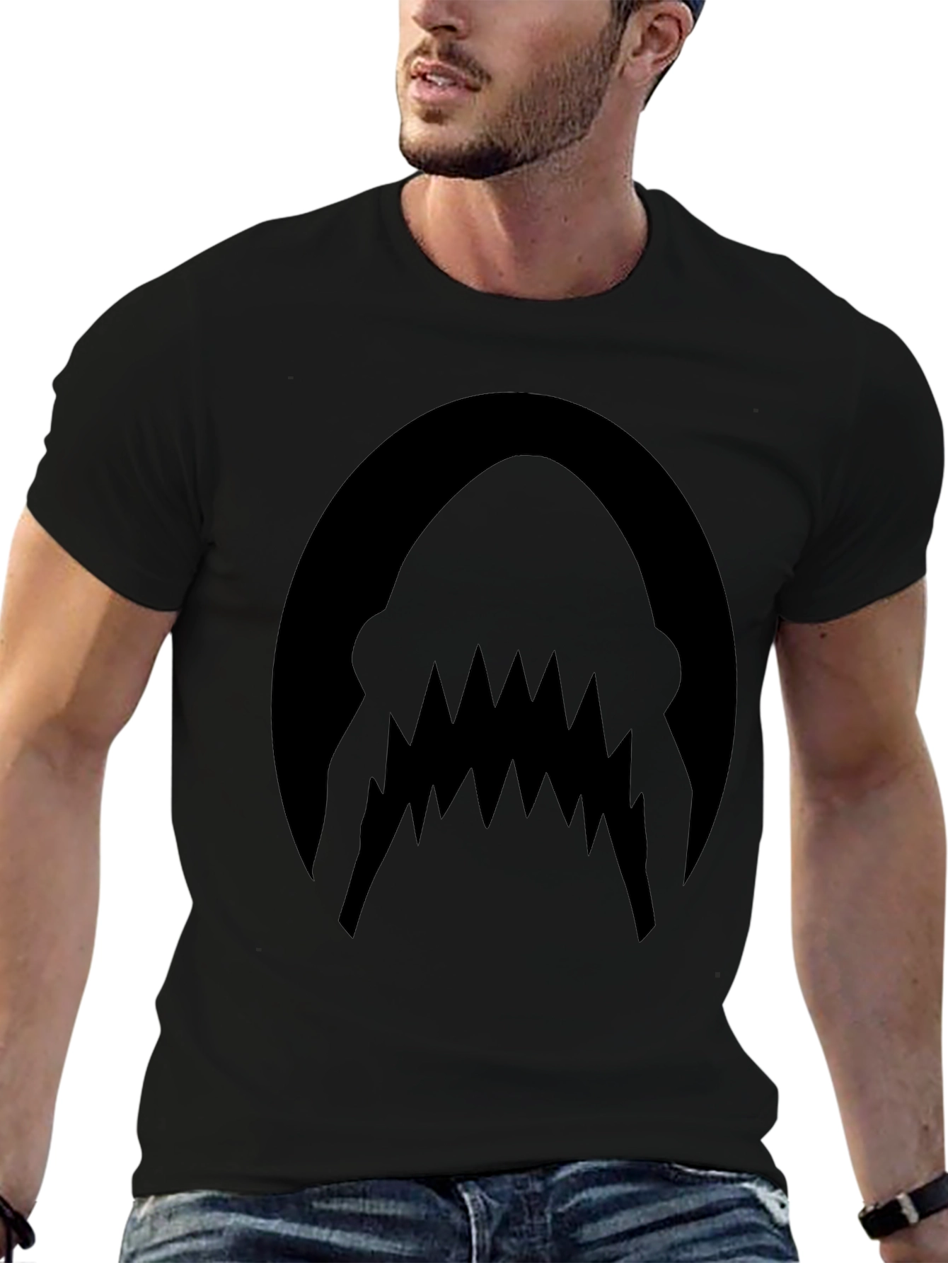 Mens Black Shark Teeth Graphic Tee