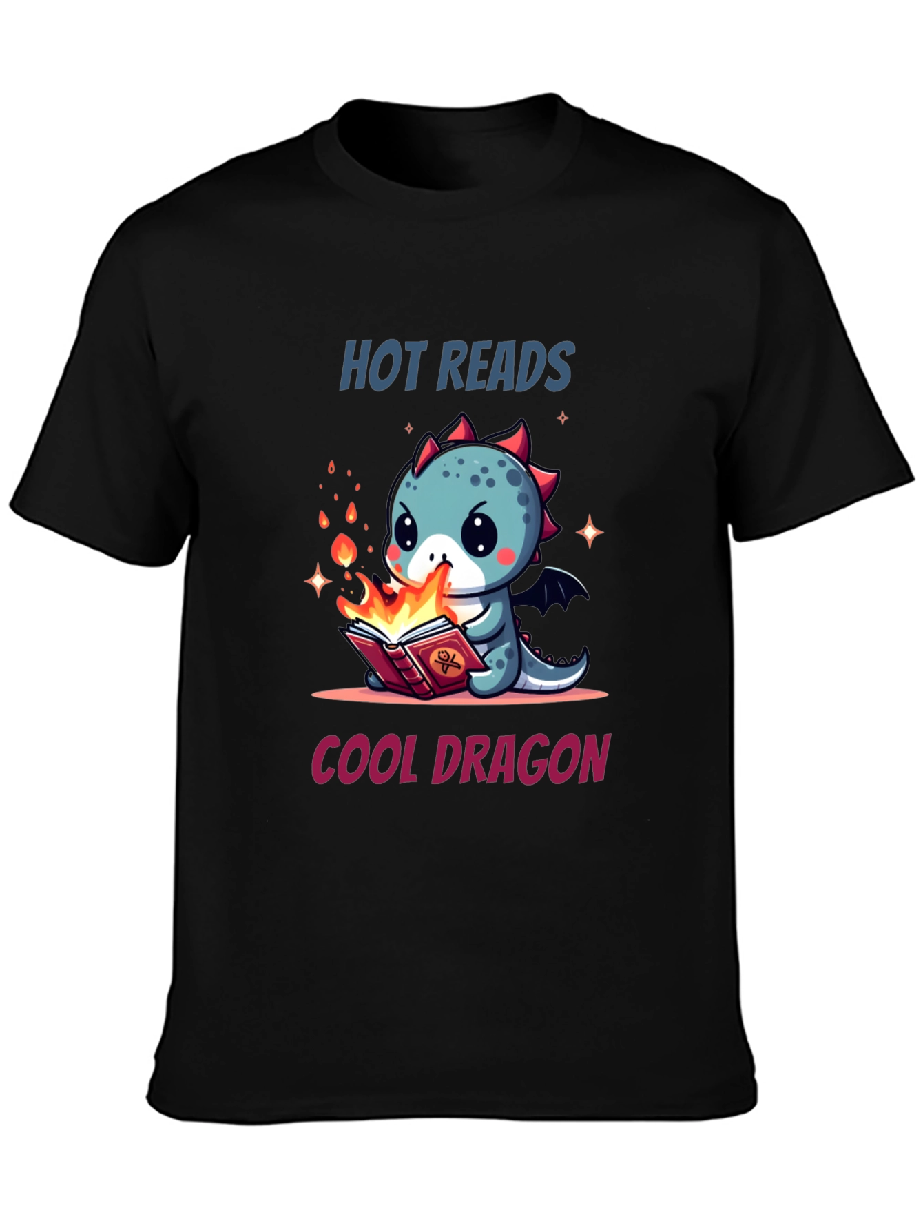 Cute Dragon Reading T-Shirt - Hot Reads Cool Dragon