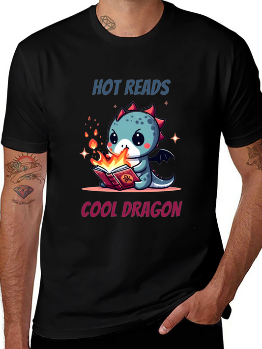 Cute Dragon Reading T-Shirt - Hot Reads Cool Dragon