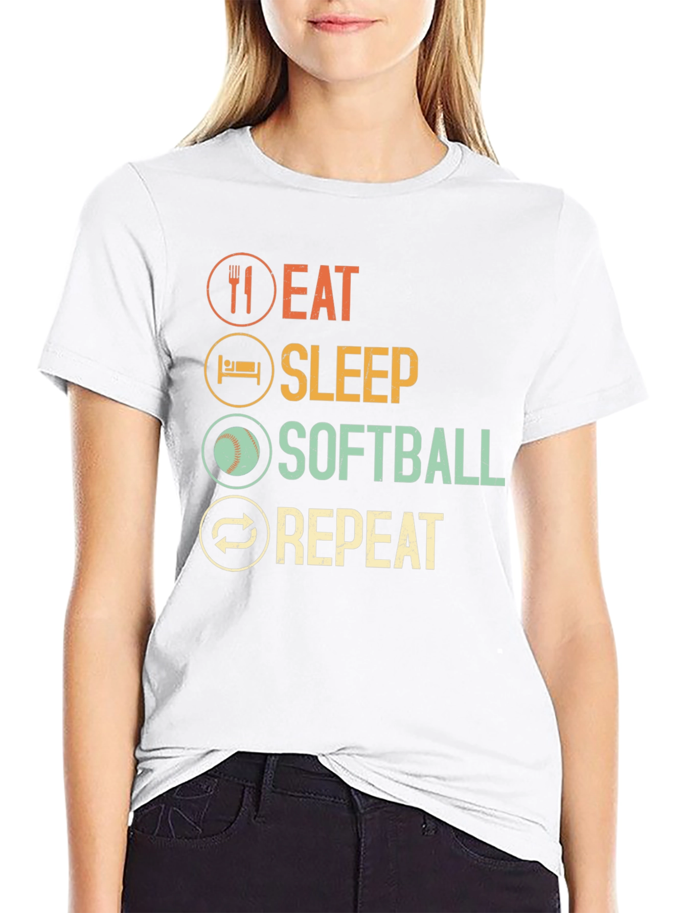 Eat Sleep Softball Repeat Graphic Tee