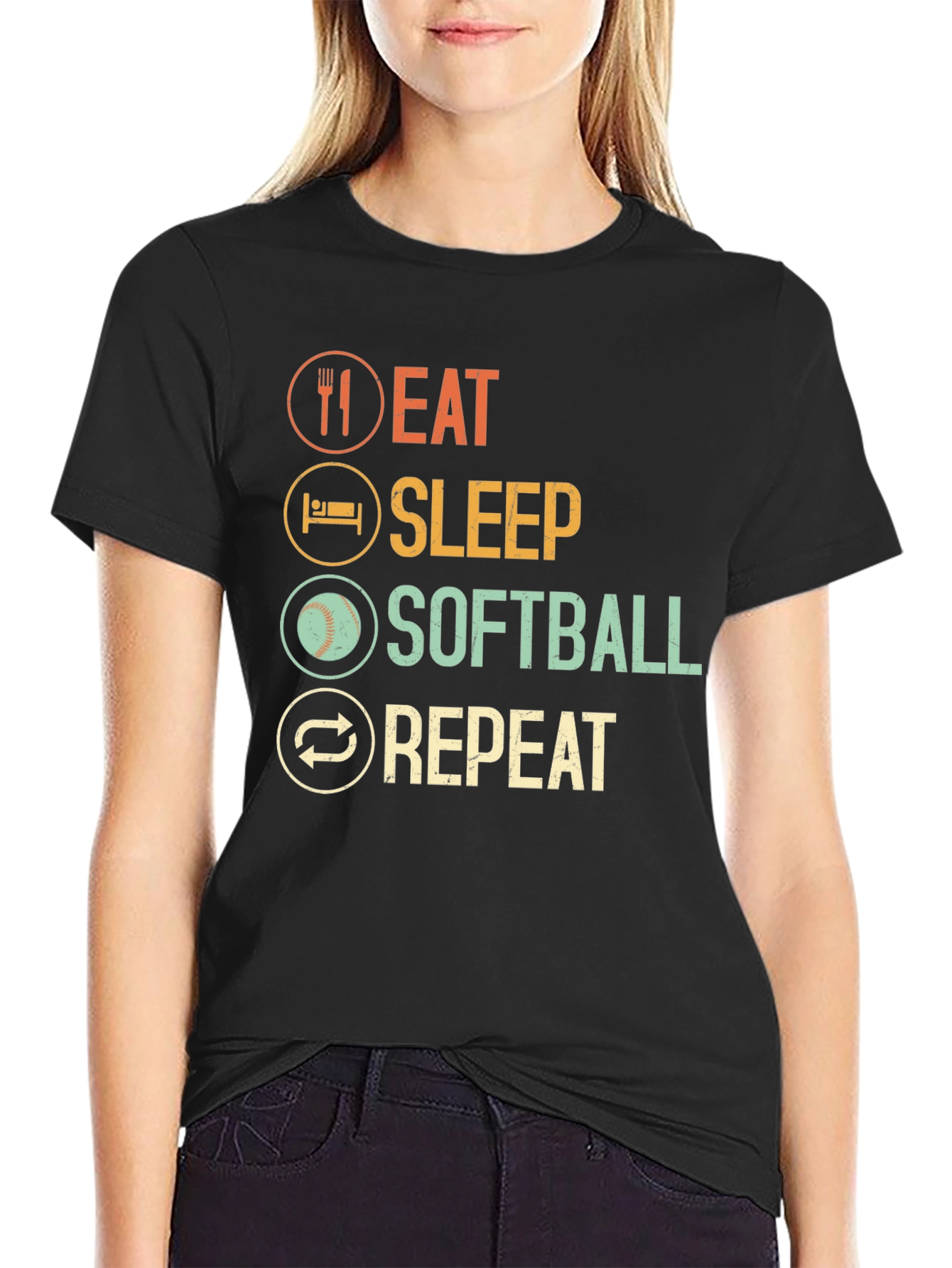 Eat Sleep Softball Repeat Graphic Tee