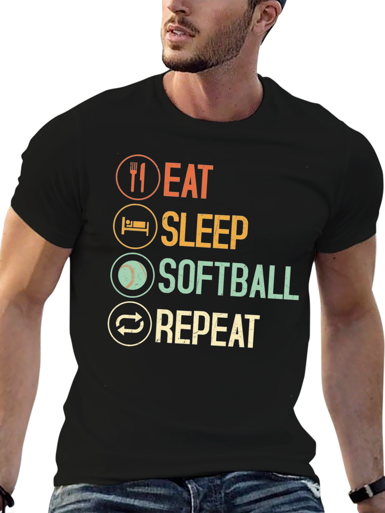 Eat Sleep Softball Repeat Graphic Tee