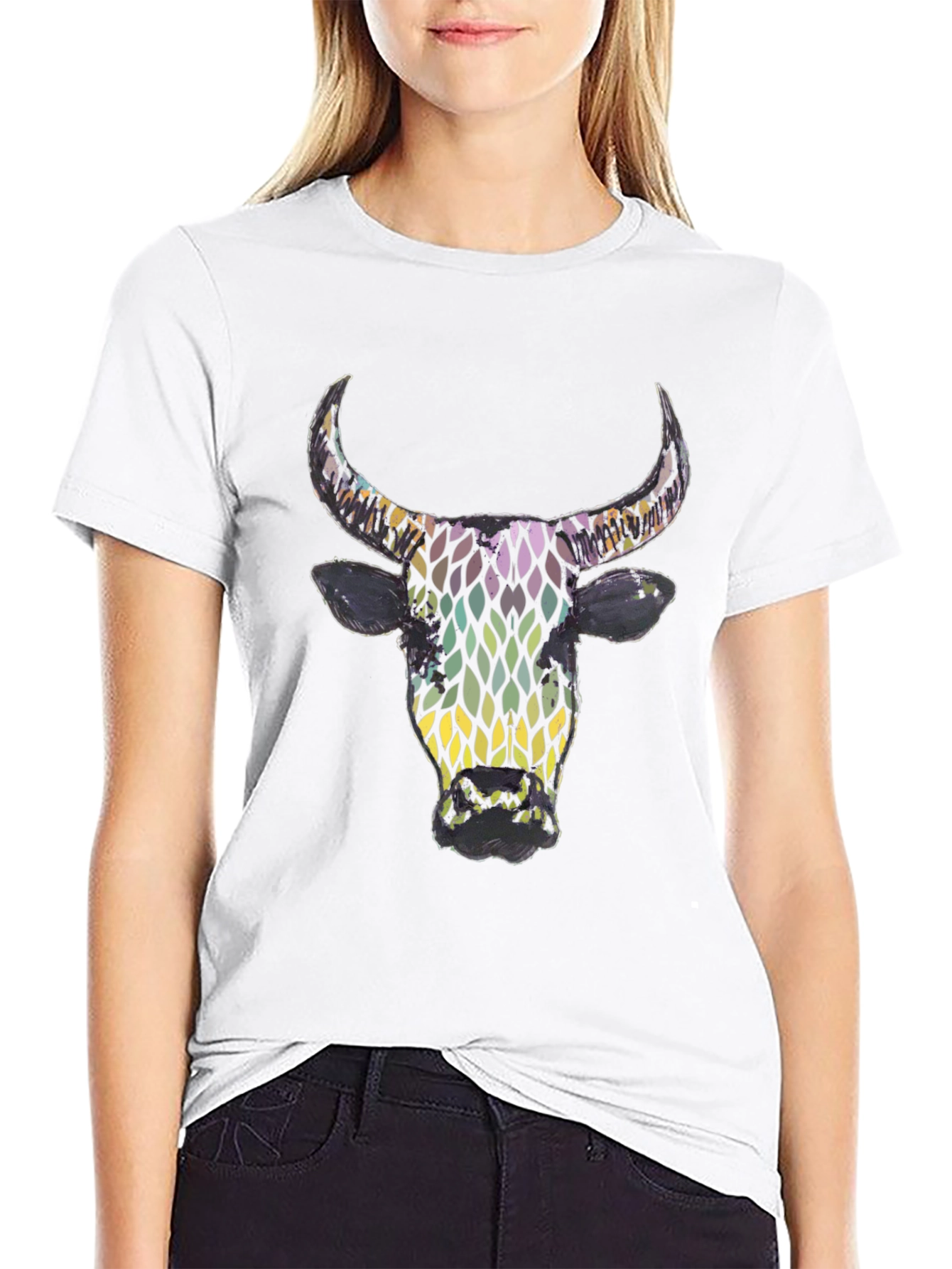Abstract Bull Graphic Mens Black T-Shirt