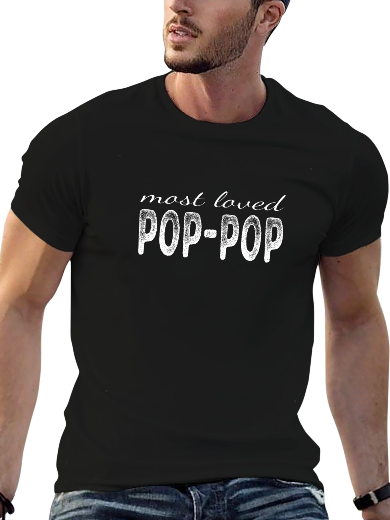Most Loved Pop-Pop Black Graphic T-Shirt