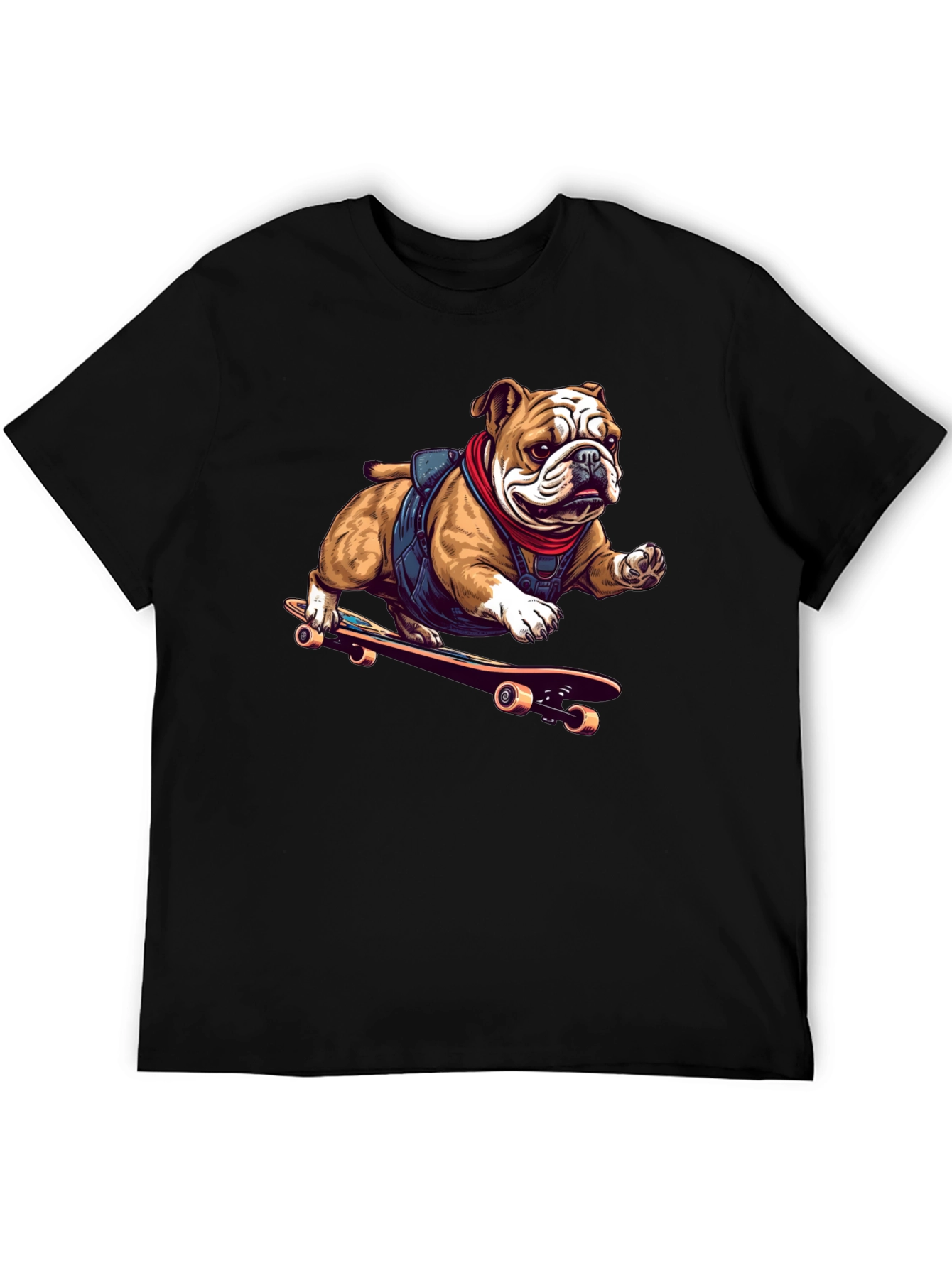 Bulldog Skateboarder Graphic Tee - Cool Black T-Shirt
