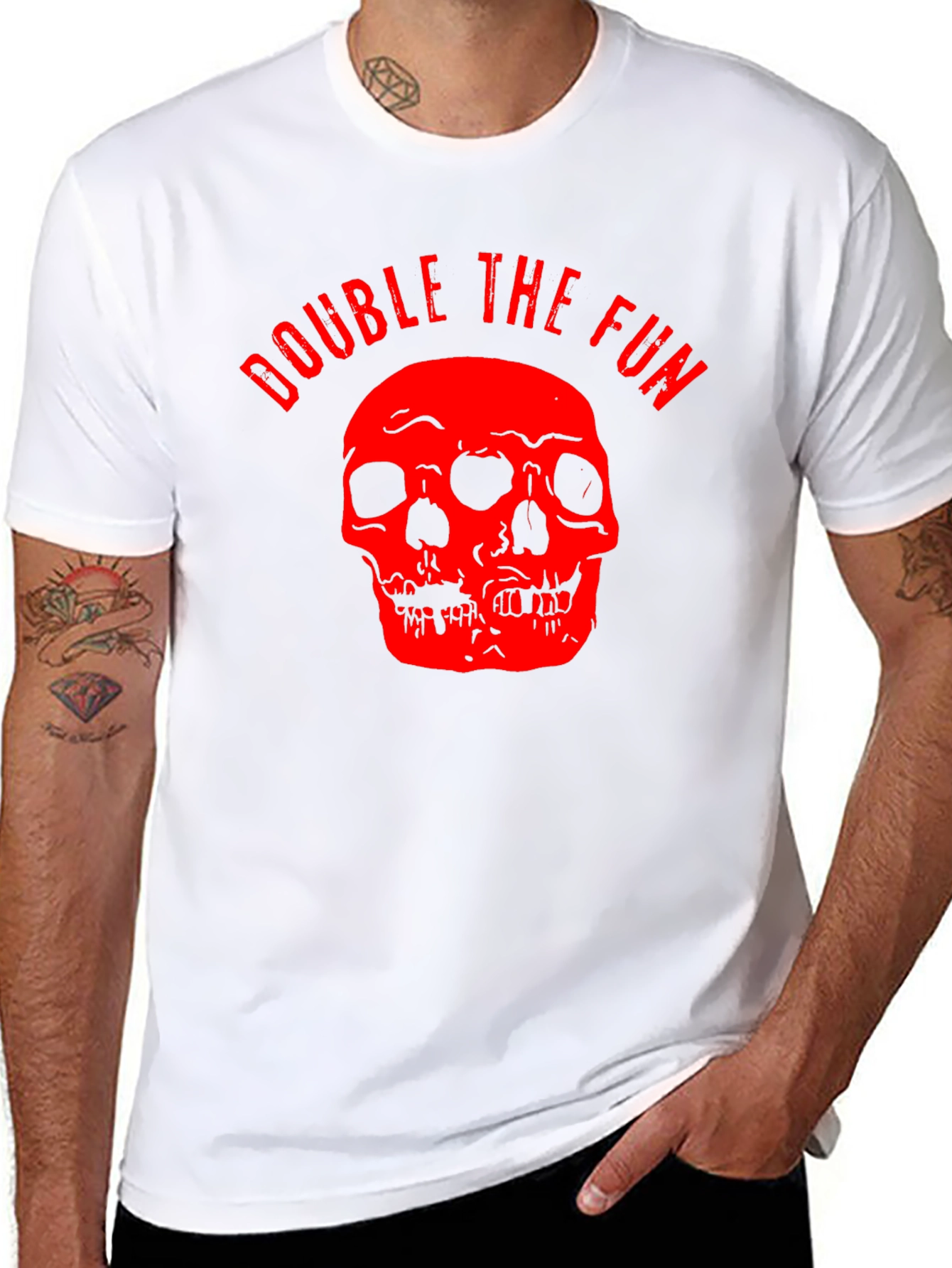 Double the Fun Skull Graphic Tee - Black