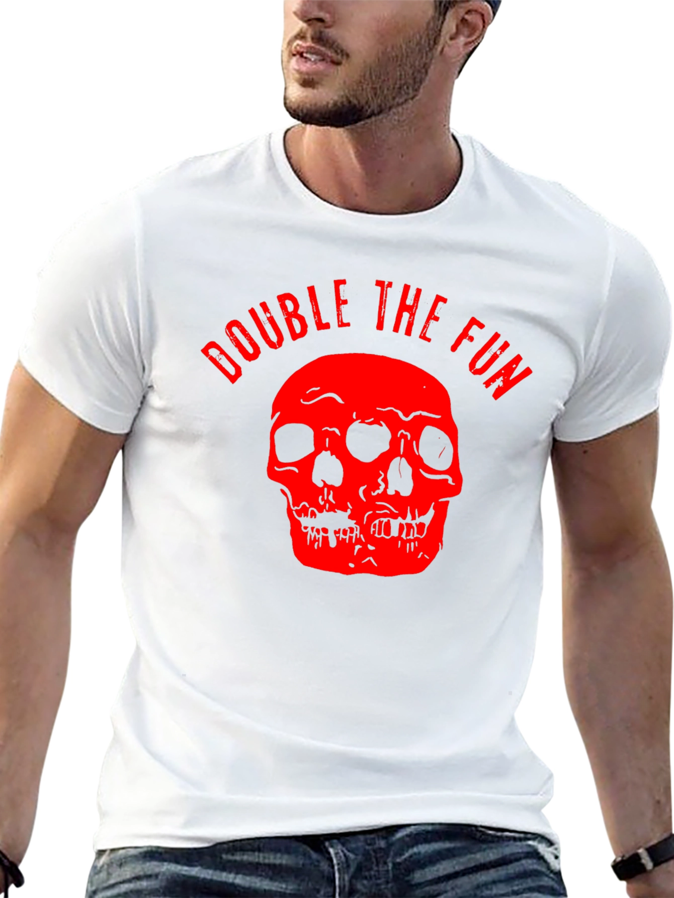 Double the Fun Skull Graphic Tee - Black