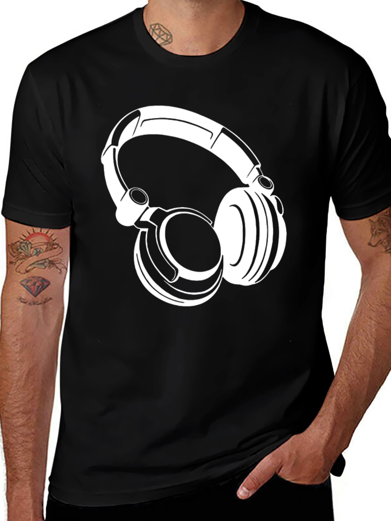 Cool Headphones Graphic Tee - Black Cotton T-Shirt