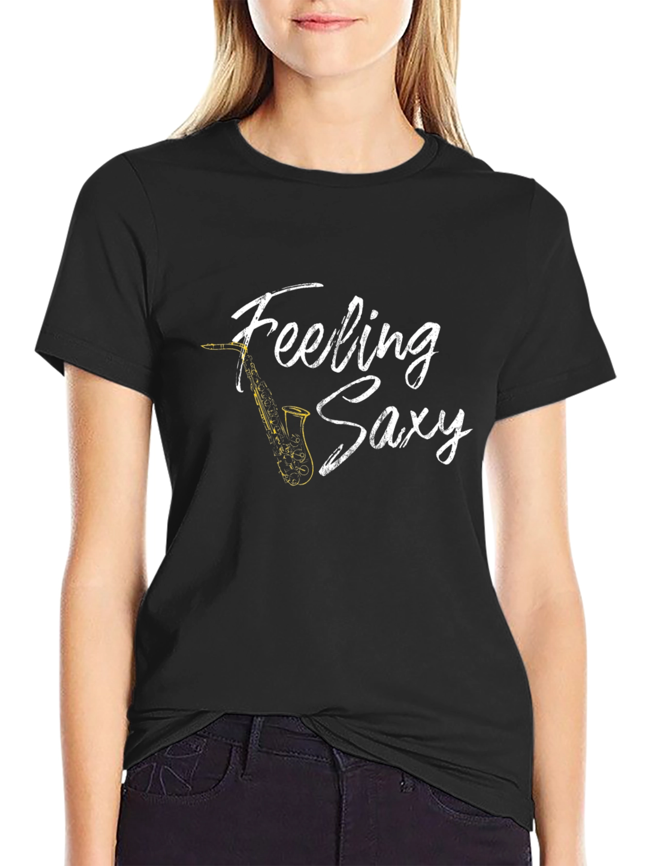 Feeling Saxy T-Shirt - Mens Black Cotton Tee