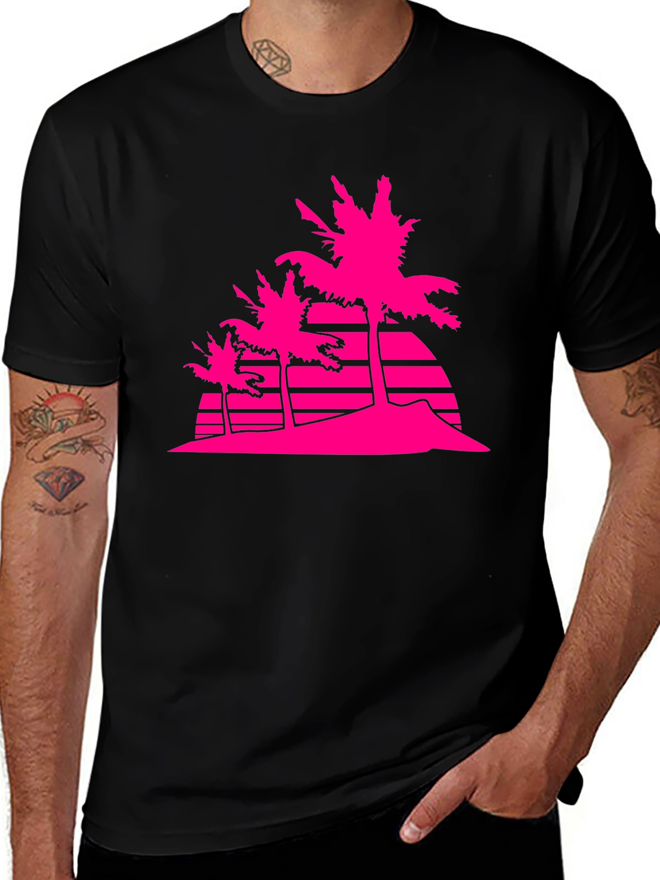 Retro Palm Tree Graphic T-Shirt - Black
