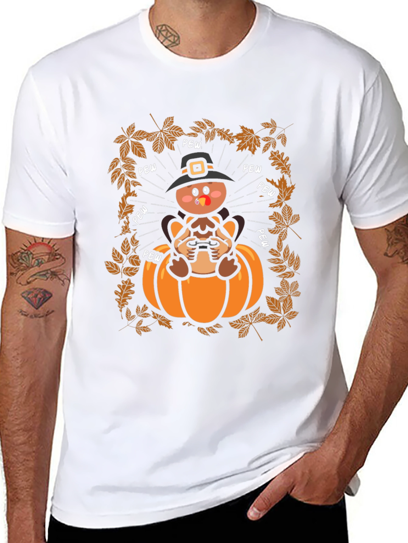 Thanksgiving Turkey Gamer Black T-Shirt