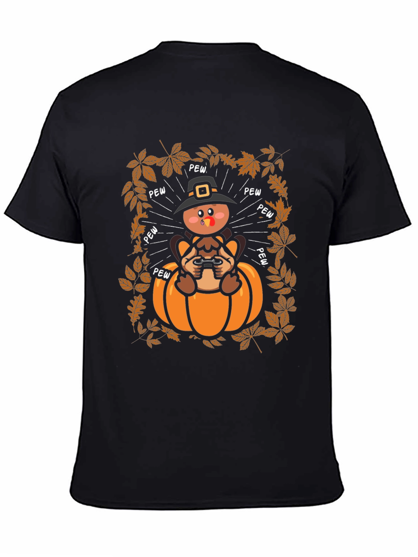 Thanksgiving Turkey Gamer Black T-Shirt
