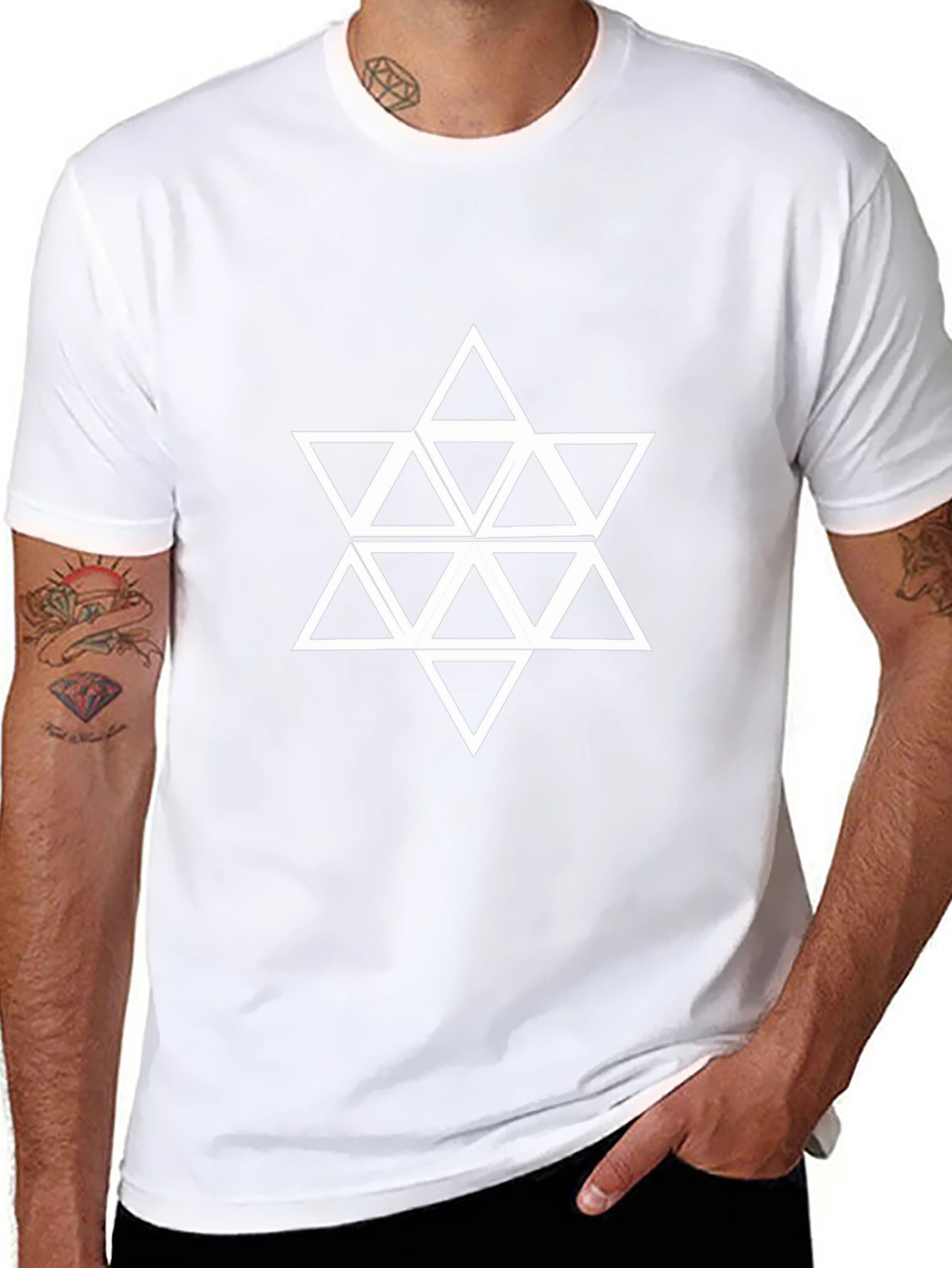 Geometric Triangle Star Graphic Tee - Black