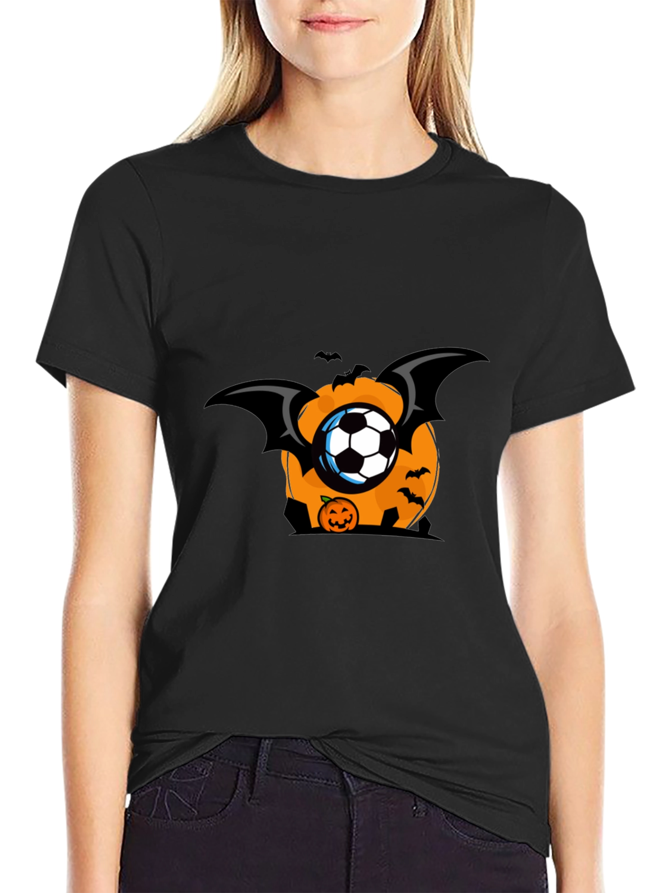 Halloween Soccer Pumpkin Bat T-Shirt