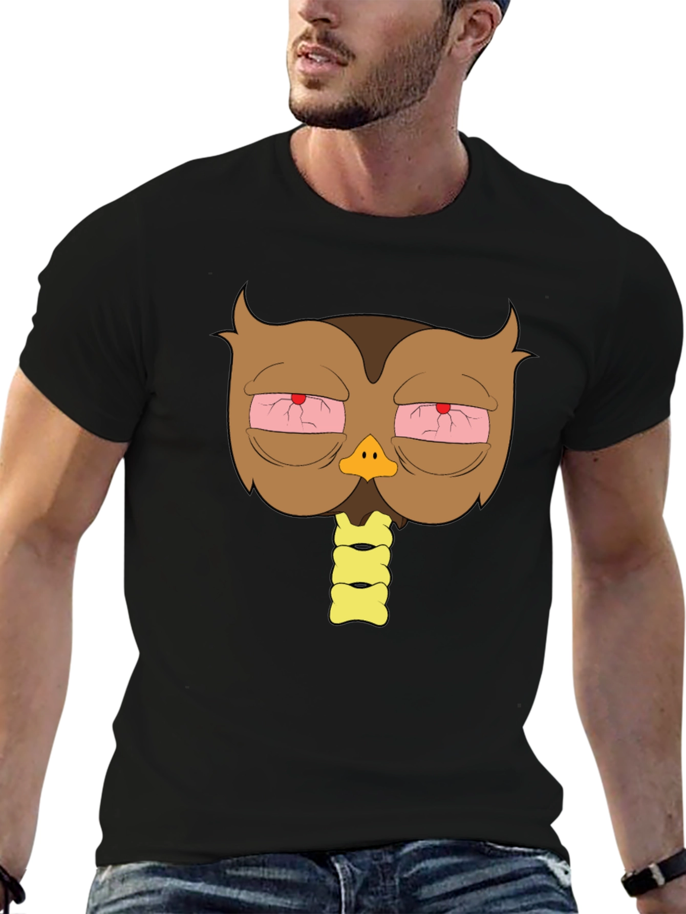 Stoned Owl Graphic T-Shirt - Casual Black Tee