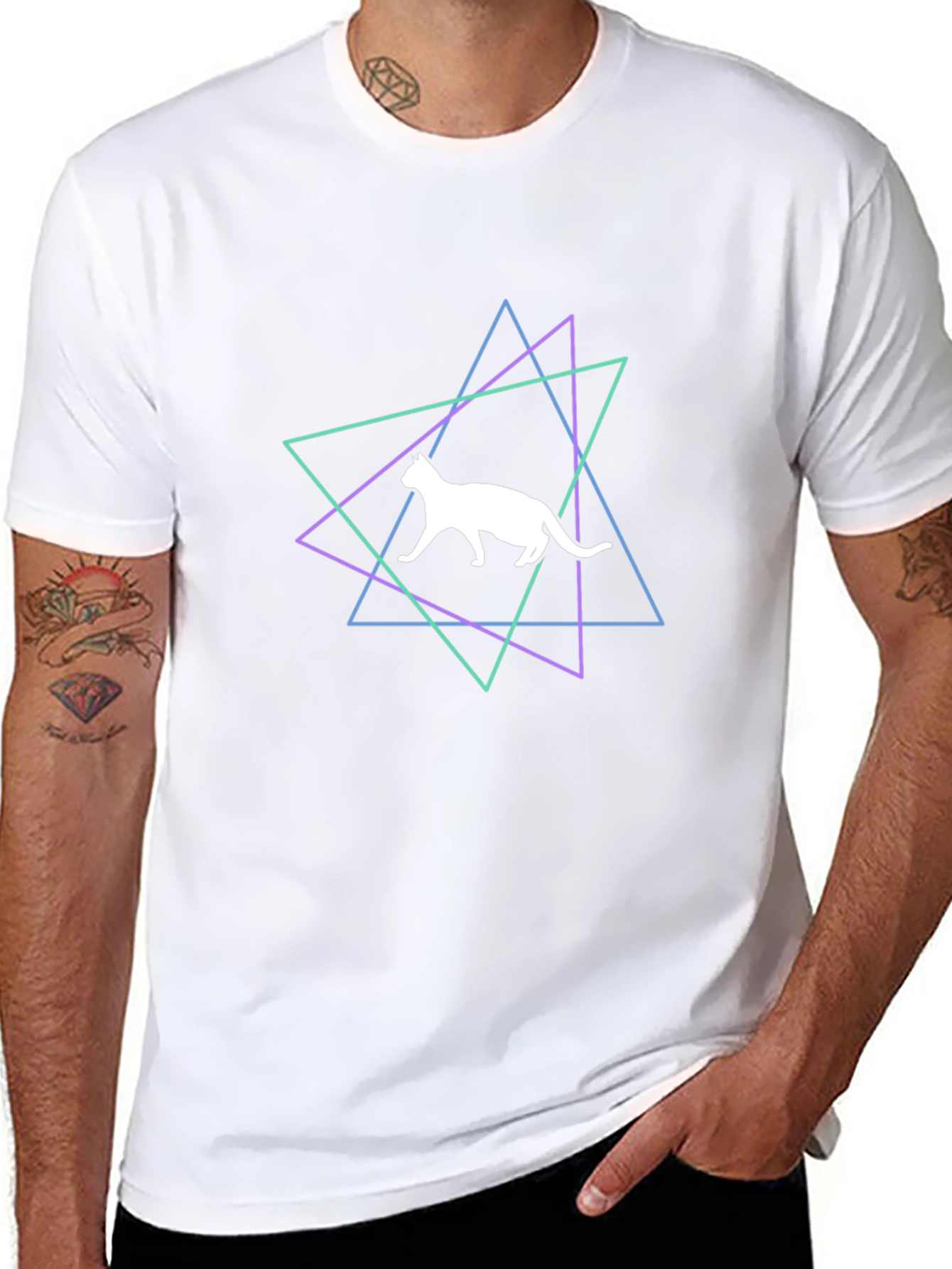Geometric Cat Graphic T-Shirt