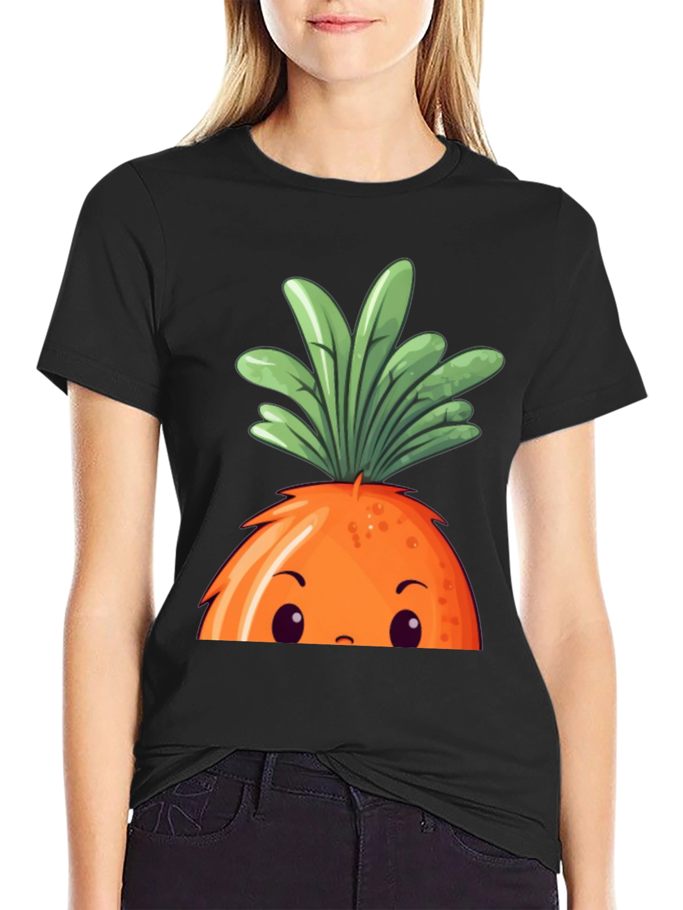 Cartoon Carrot Graphic Black Tee