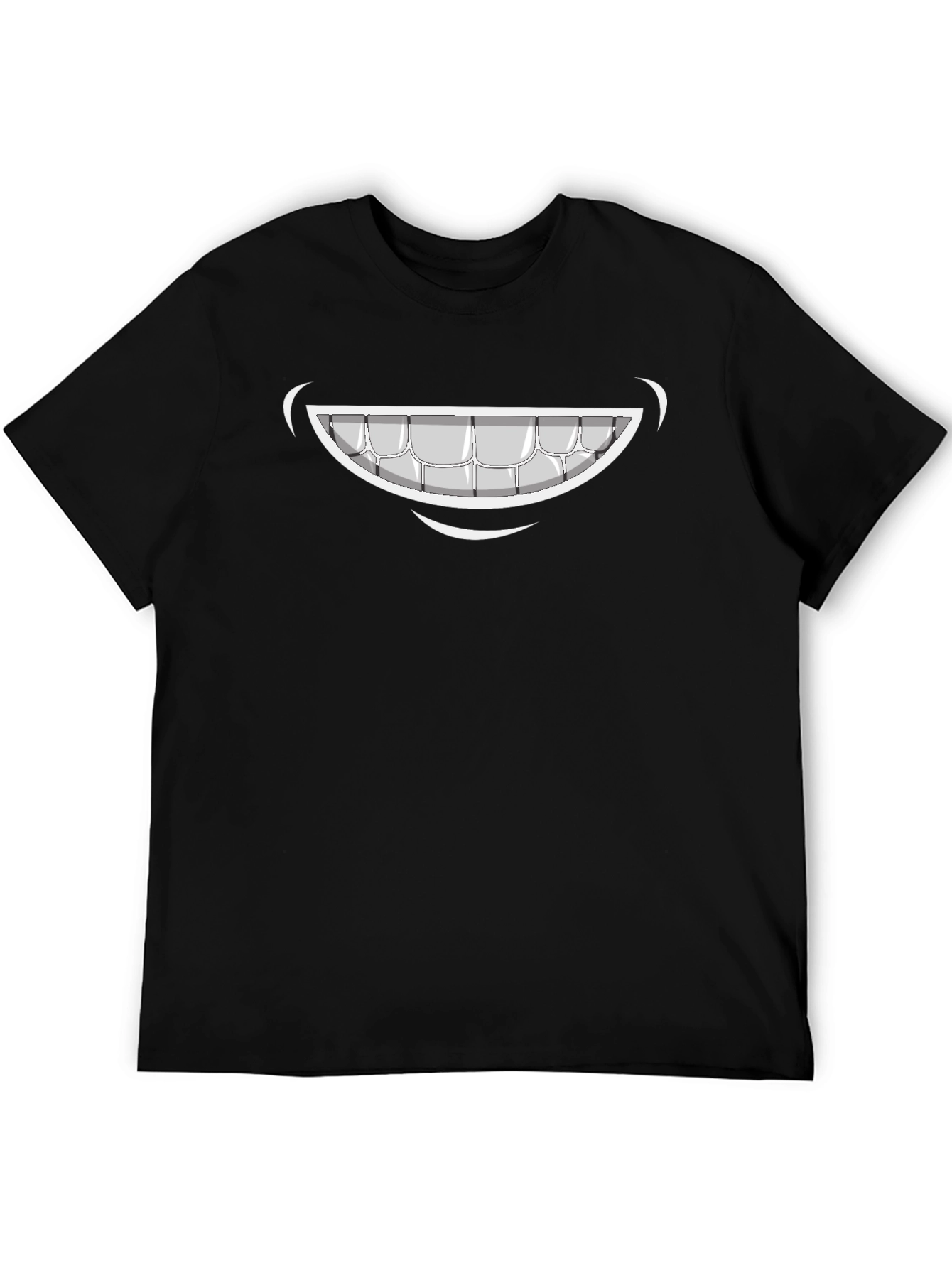 Cartoon Smile Graphic Tee - Black Cotton T-Shirt
