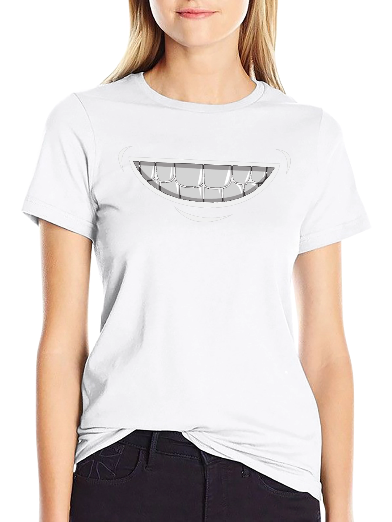 Cartoon Smile Graphic Tee - Black Cotton T-Shirt