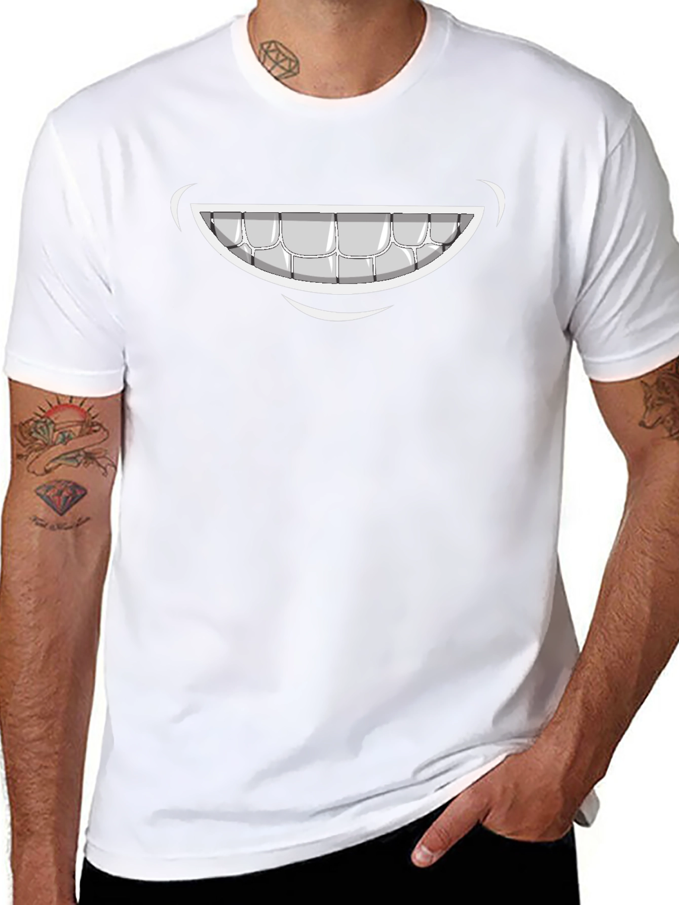 Cartoon Smile Graphic Tee - Black Cotton T-Shirt