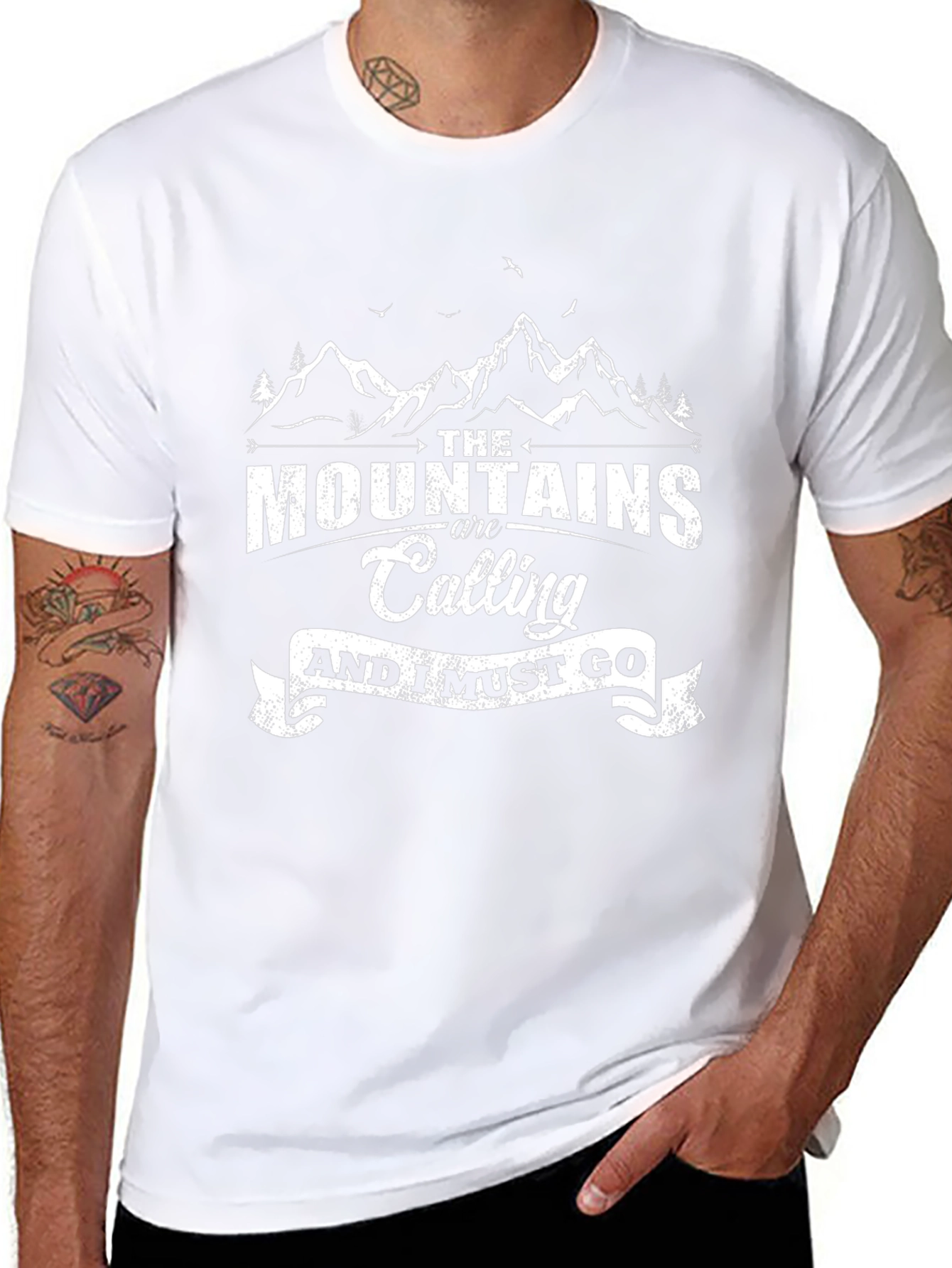 Mountains are Calling Black Graphic T-Shirt