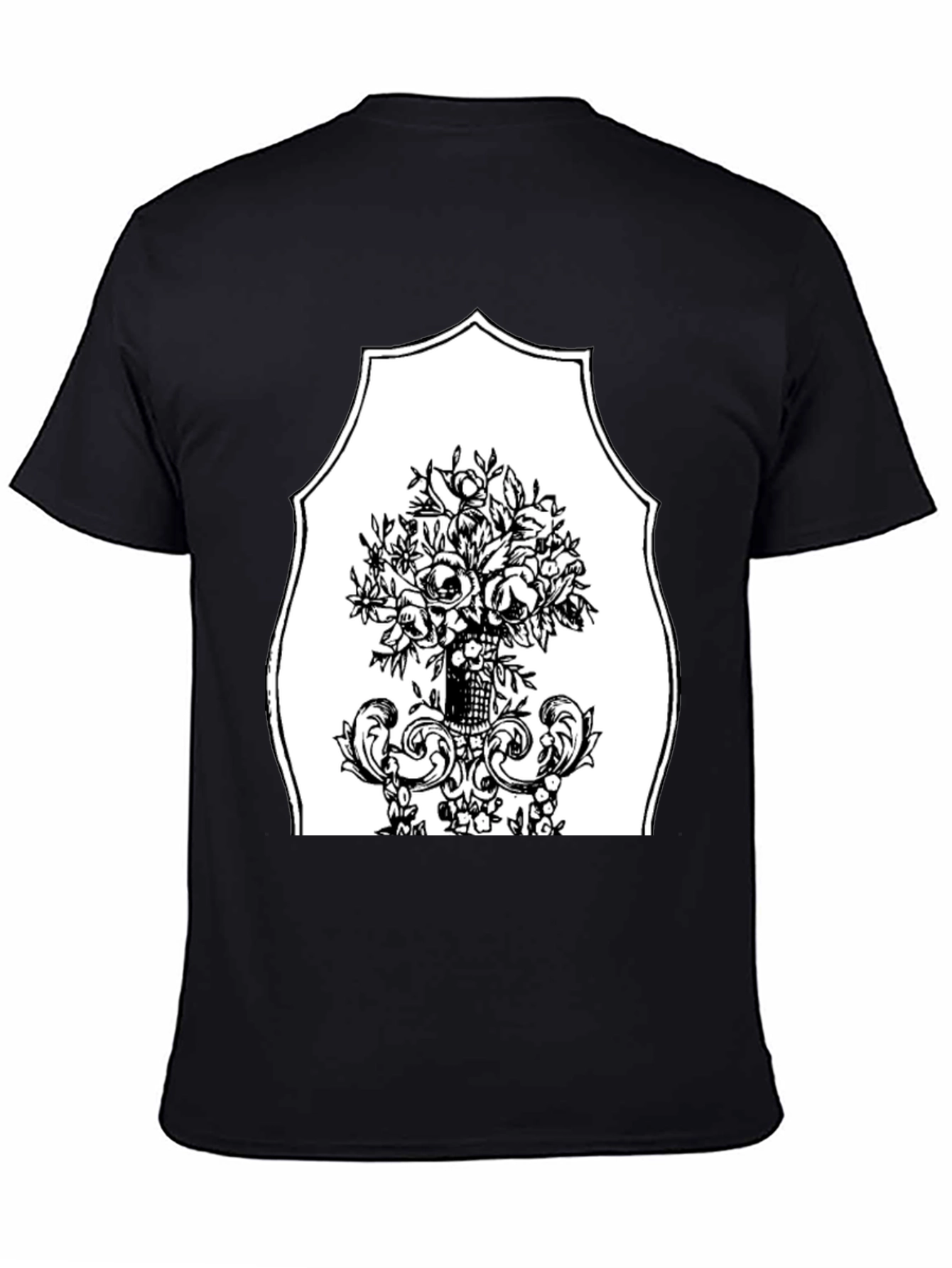 Black T-Shirt with Floral Bouquet Graphic