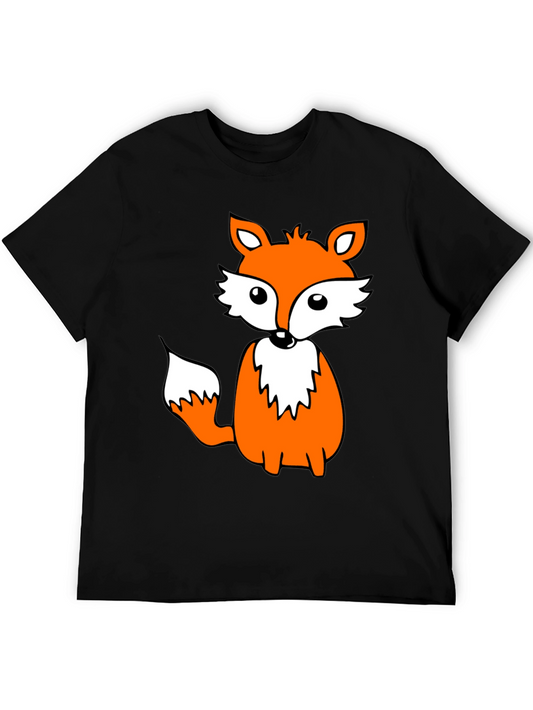 Cute Fox Graphic Tee - Black Cotton Blend Shirt