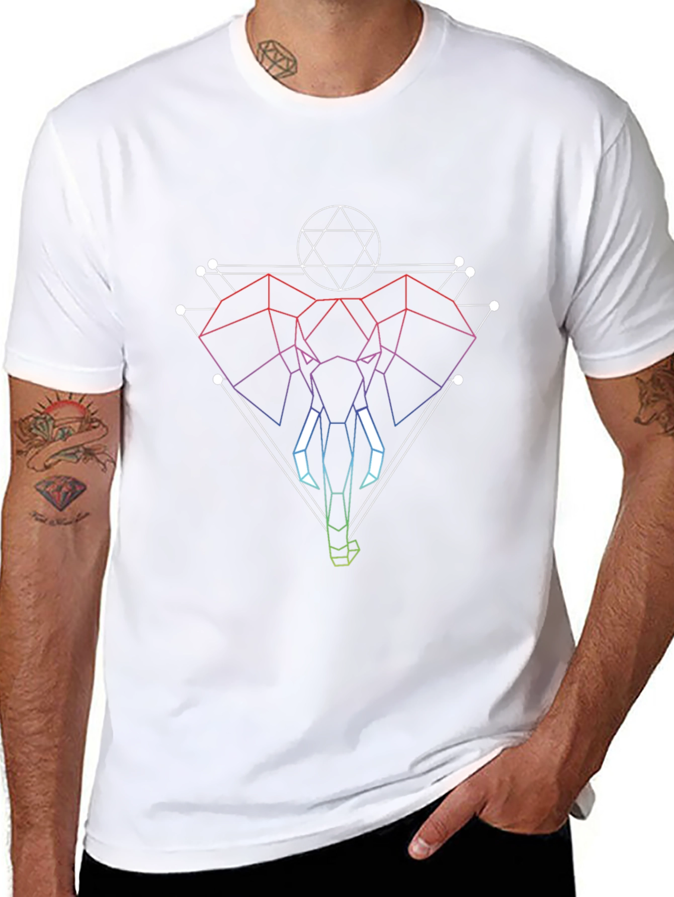 Geometric Elephant Graphic Black T-Shirt