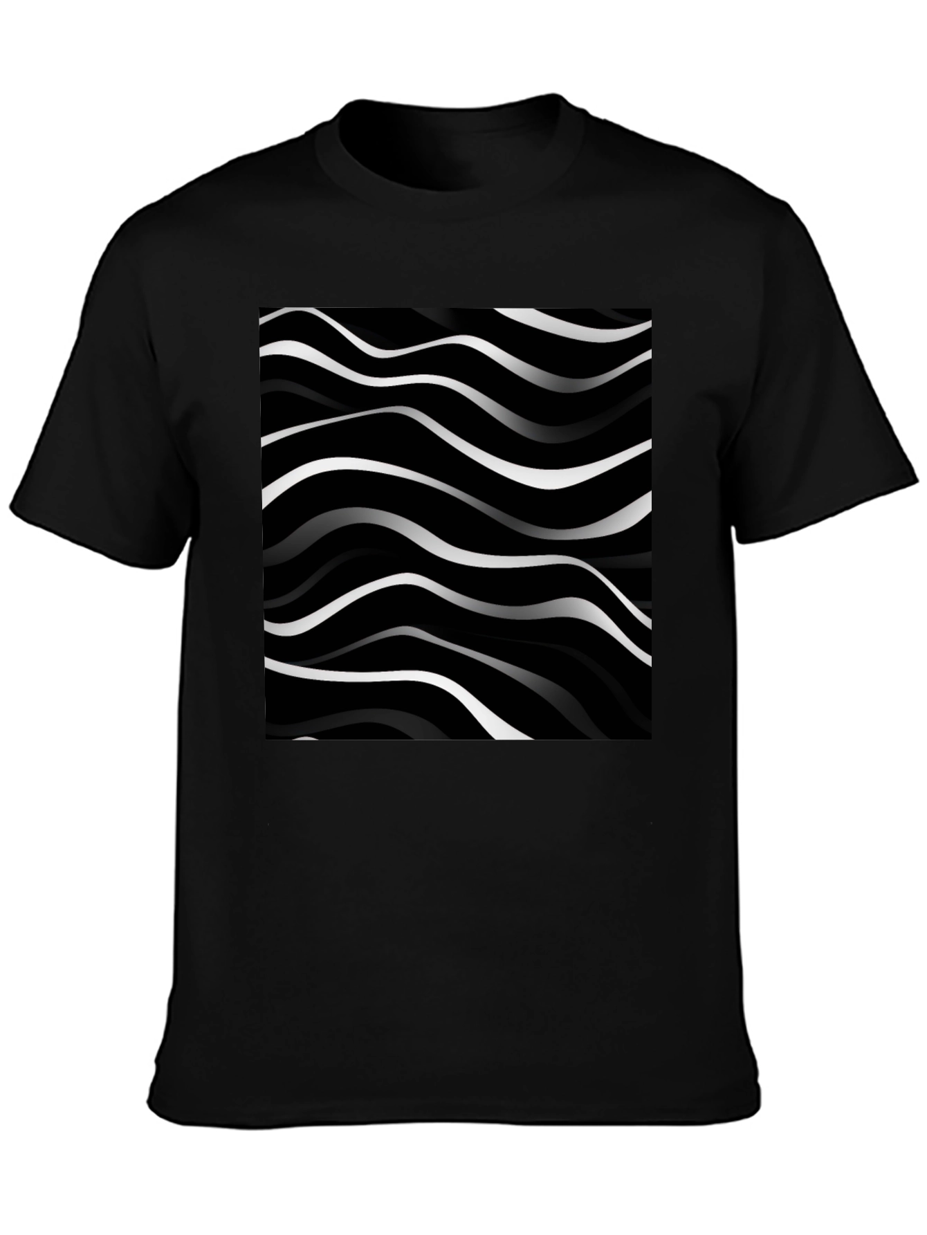 Abstract Wave Pattern Black T-Shirt